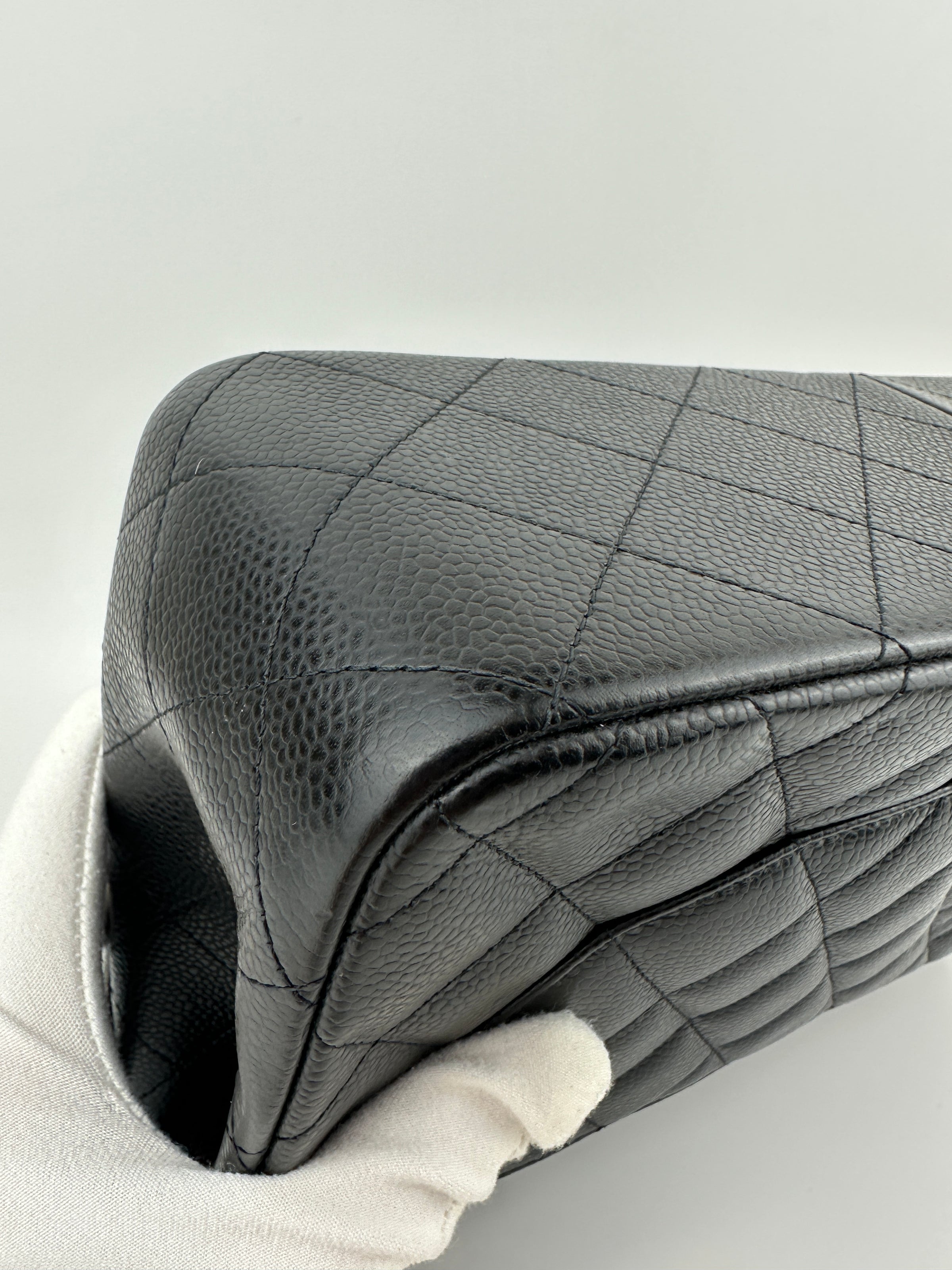 Classic Jumbo Double Flap Black Caviar SHW