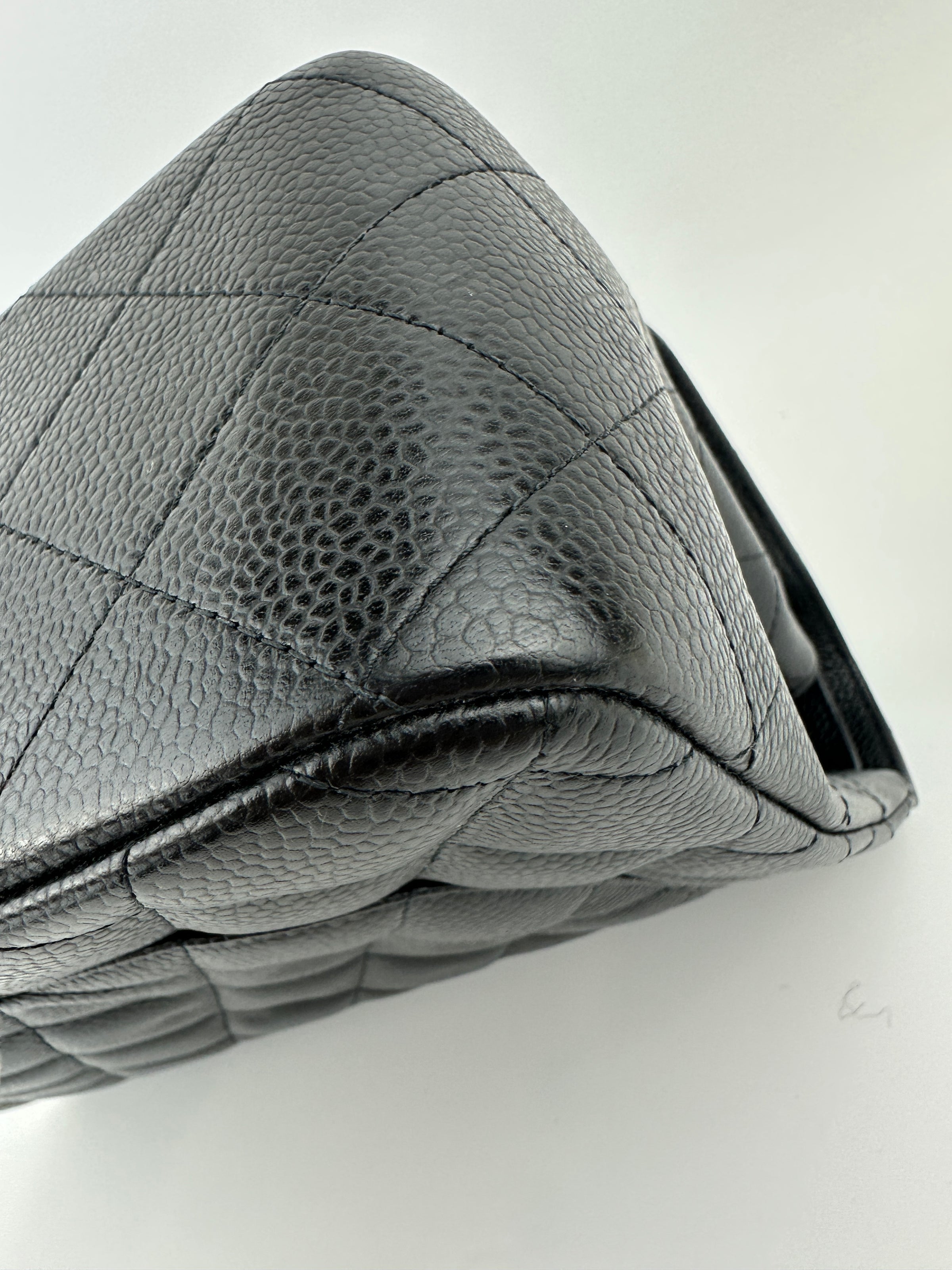 Classic Jumbo Double Flap Black Caviar SHW