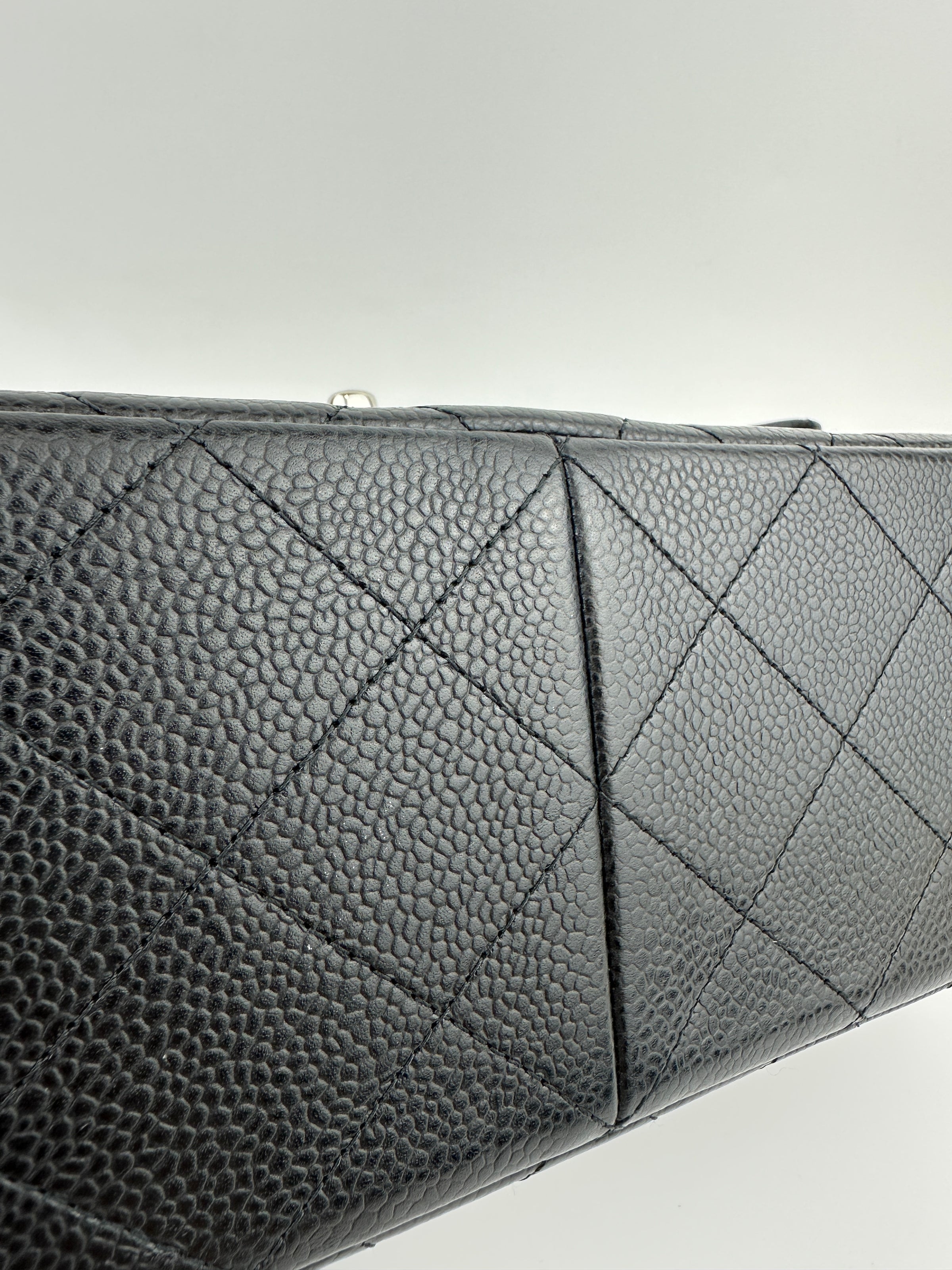 Classic Jumbo Double Flap Black Caviar SHW