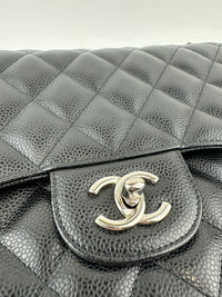 Classic Jumbo Double Flap Black Caviar SHW