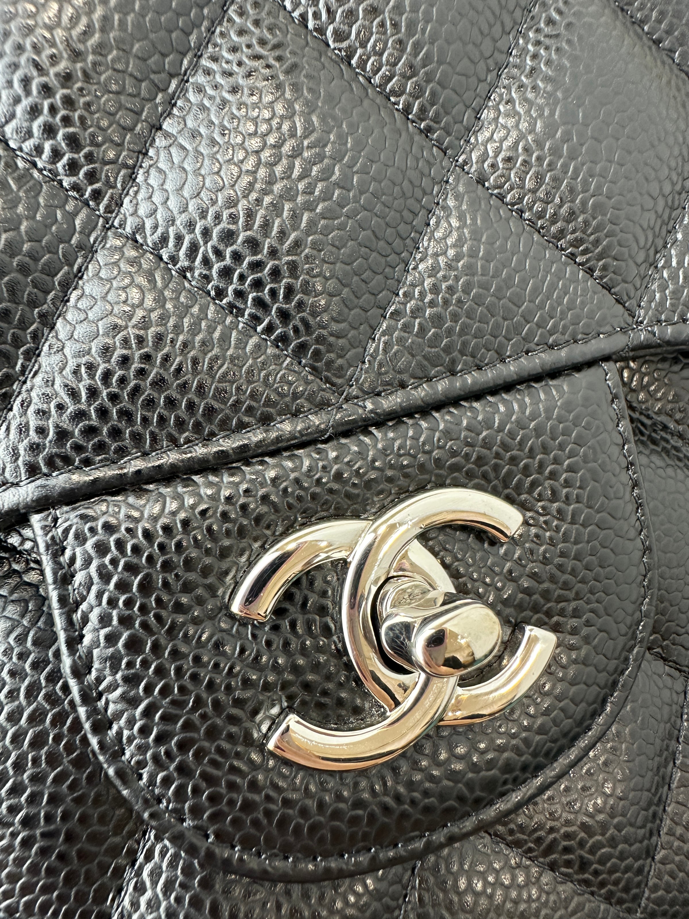 Classic Jumbo Double Flap Black Caviar SHW