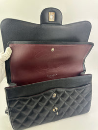 Classic Jumbo Double Flap Black Caviar SHW