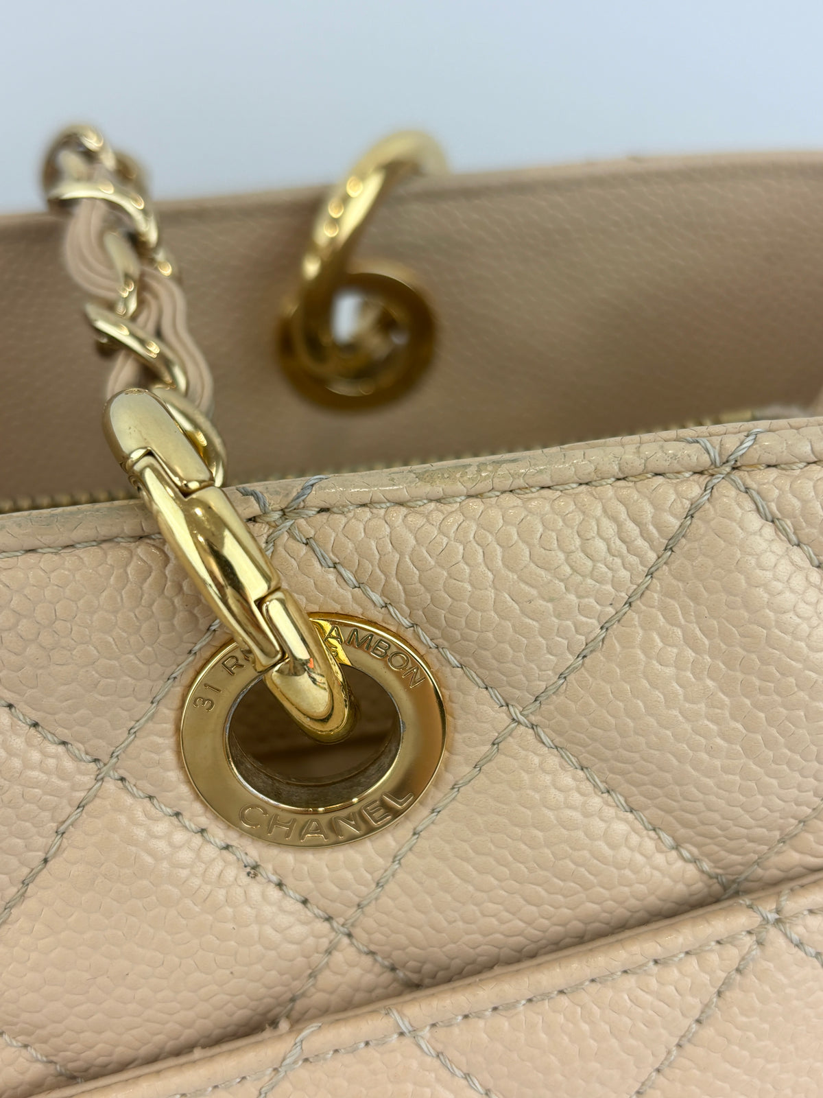 Beige Caviar GST Grand Shopping Tote GHW
