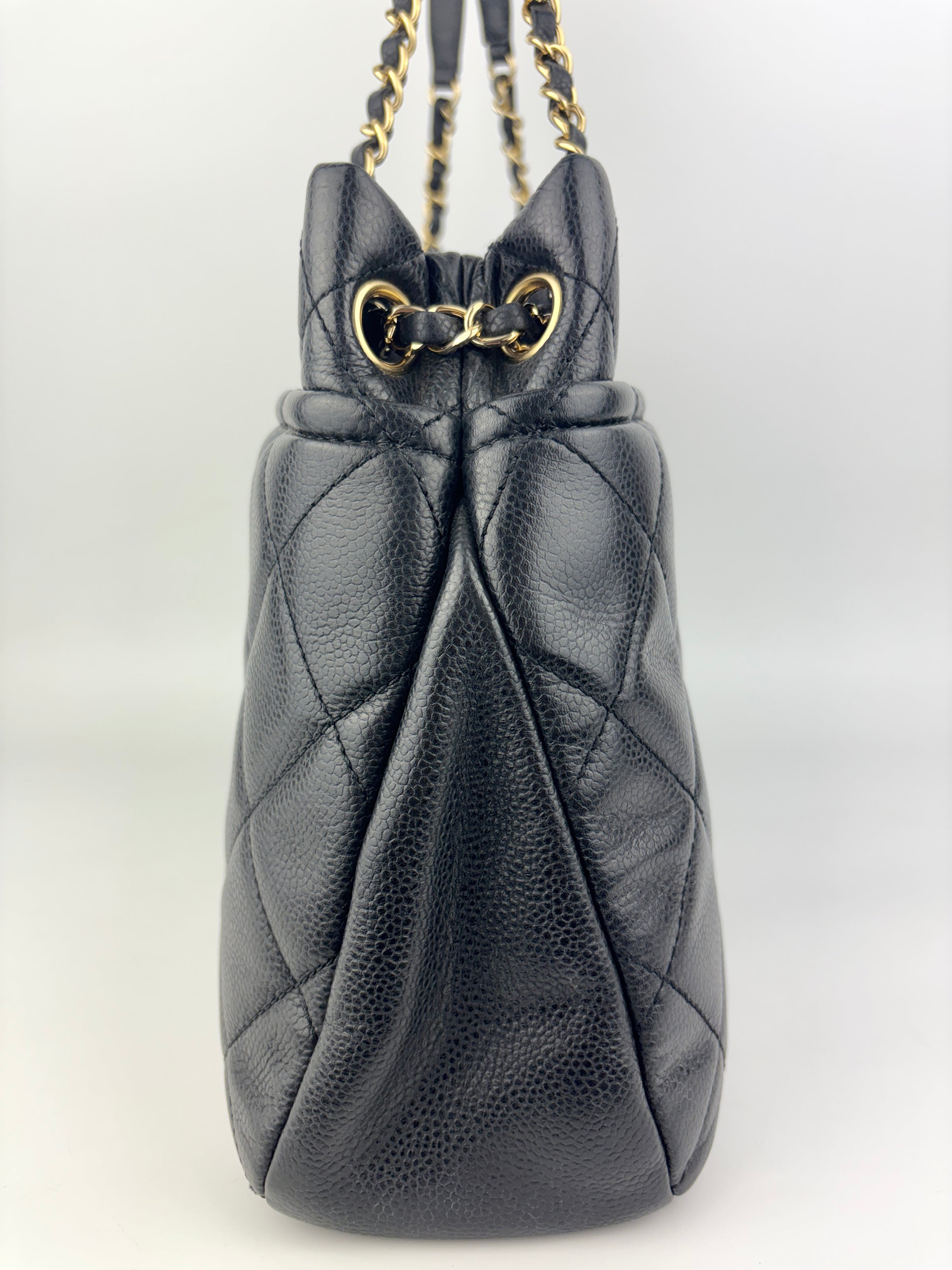 Black Quilted Caviar Timeless CC Soft Shopping Tote GHW