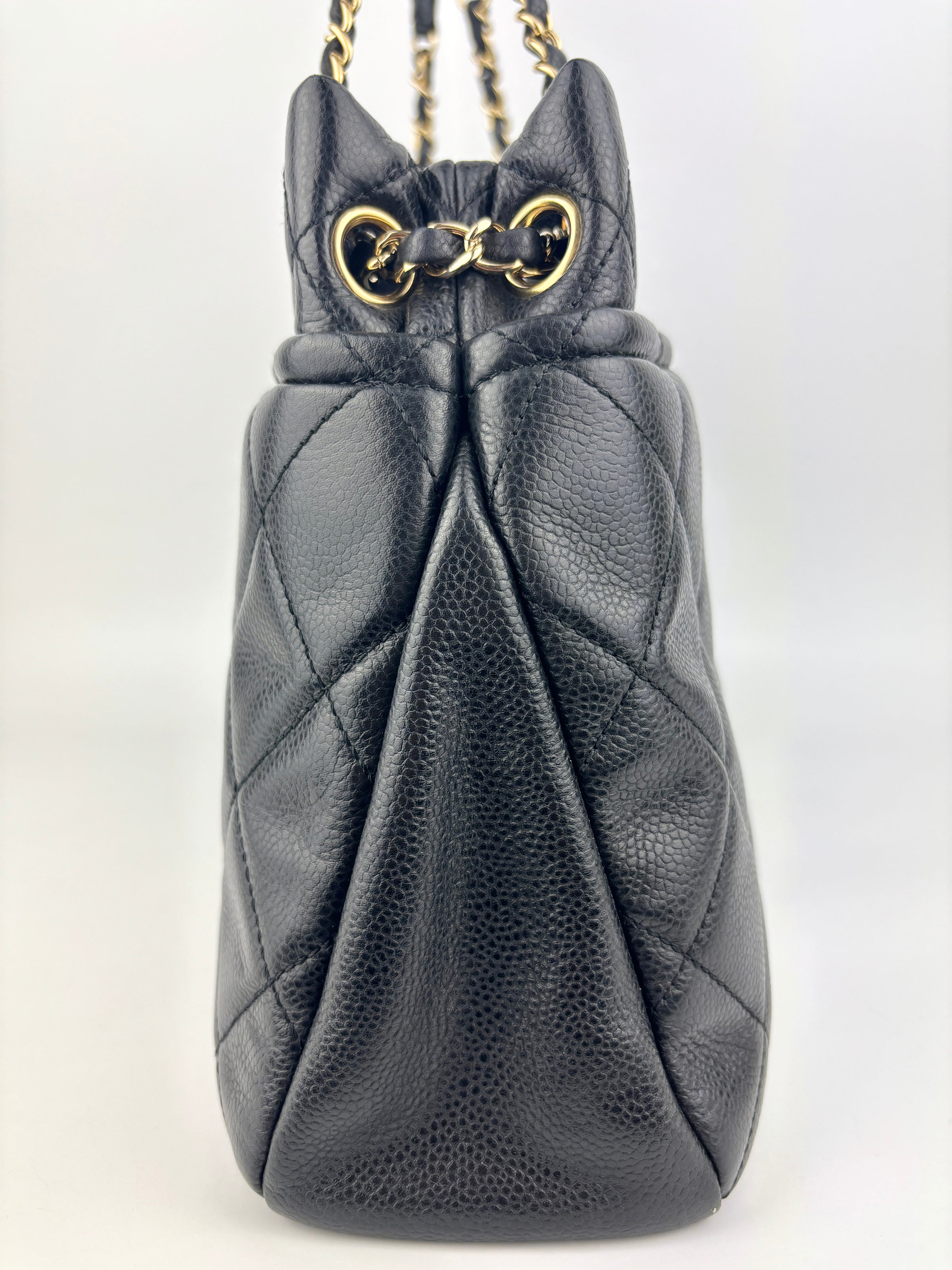 Black Quilted Caviar Timeless CC Soft Shopping Tote GHW