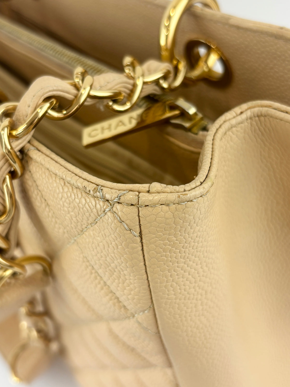 Beige Caviar GST Grand Shopping Tote GHW