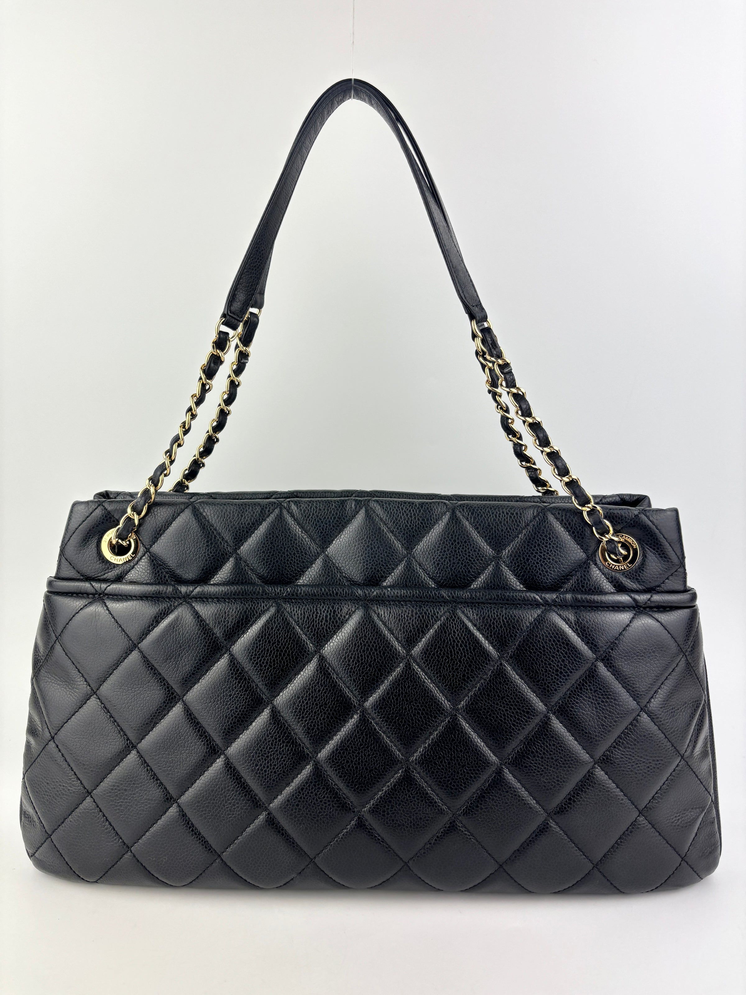 Black Quilted Caviar Timeless CC Soft Shopping Tote GHW