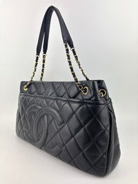 Black Quilted Caviar Timeless CC Soft Shopping Tote GHW