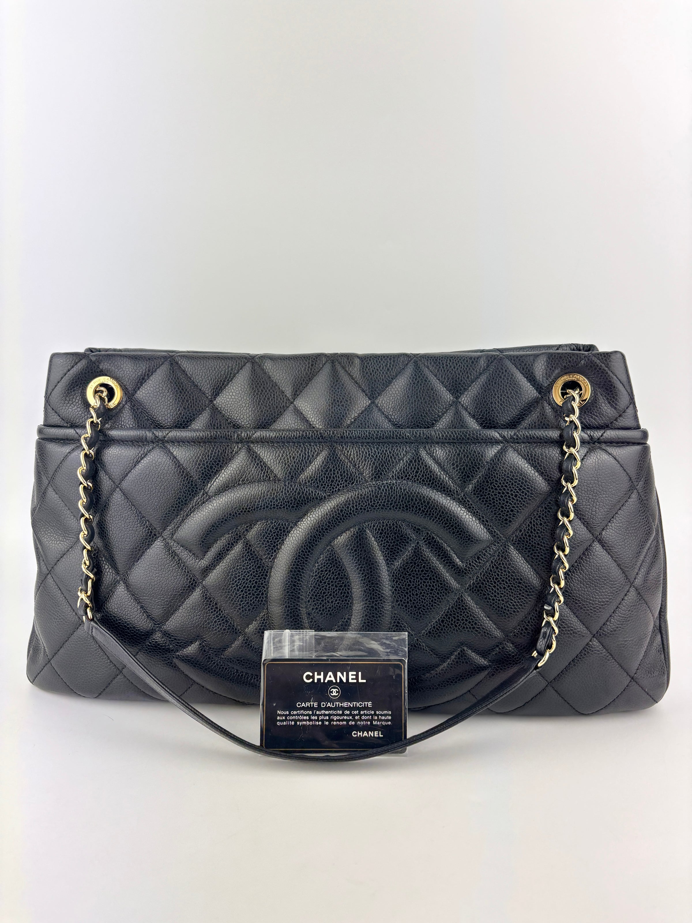 Black Quilted Caviar Timeless CC Soft Shopping Tote GHW