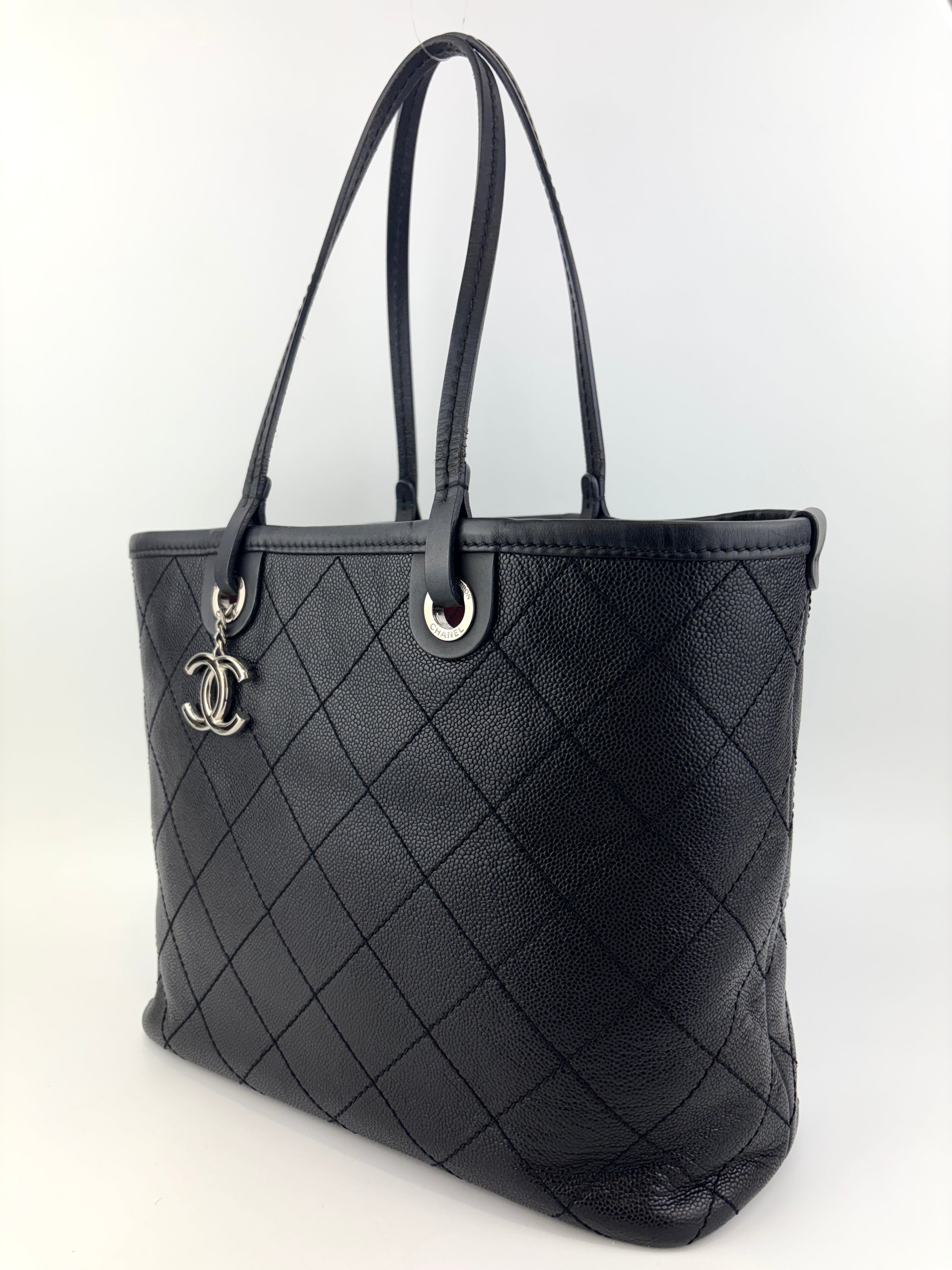 Black Quilted Caviar Shopping Fever Tote SHW