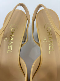 Goatskin Grosgrain Cap Toe CC Slingback Pumps Beige Black Size 37.5
