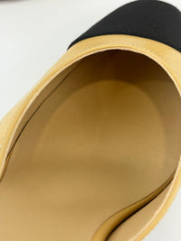 Goatskin Grosgrain Cap Toe CC Slingback Pumps Beige Black Size 37.5