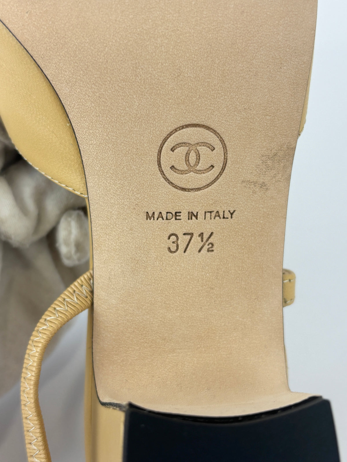Goatskin Grosgrain Cap Toe CC Slingback Pumps Beige Black Size 37.5