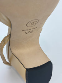 Goatskin Grosgrain Cap Toe CC Slingback Pumps Beige Black Size 37.5