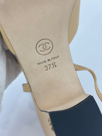 Goatskin Grosgrain Cap Toe CC Slingback Pumps Beige Black Size 37.5
