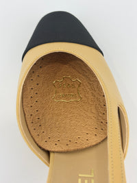 Goatskin Grosgrain Cap Toe CC Slingback Pumps Beige Black Size 37.5