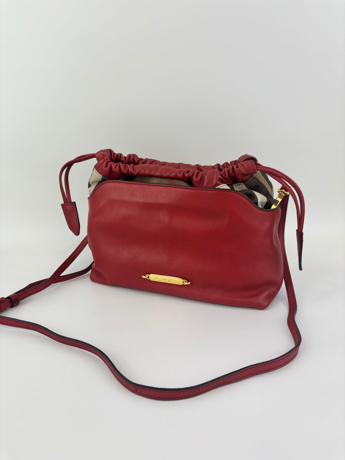 Military Red Leather & Bridle House Check Canvas Little Crush Crossbody