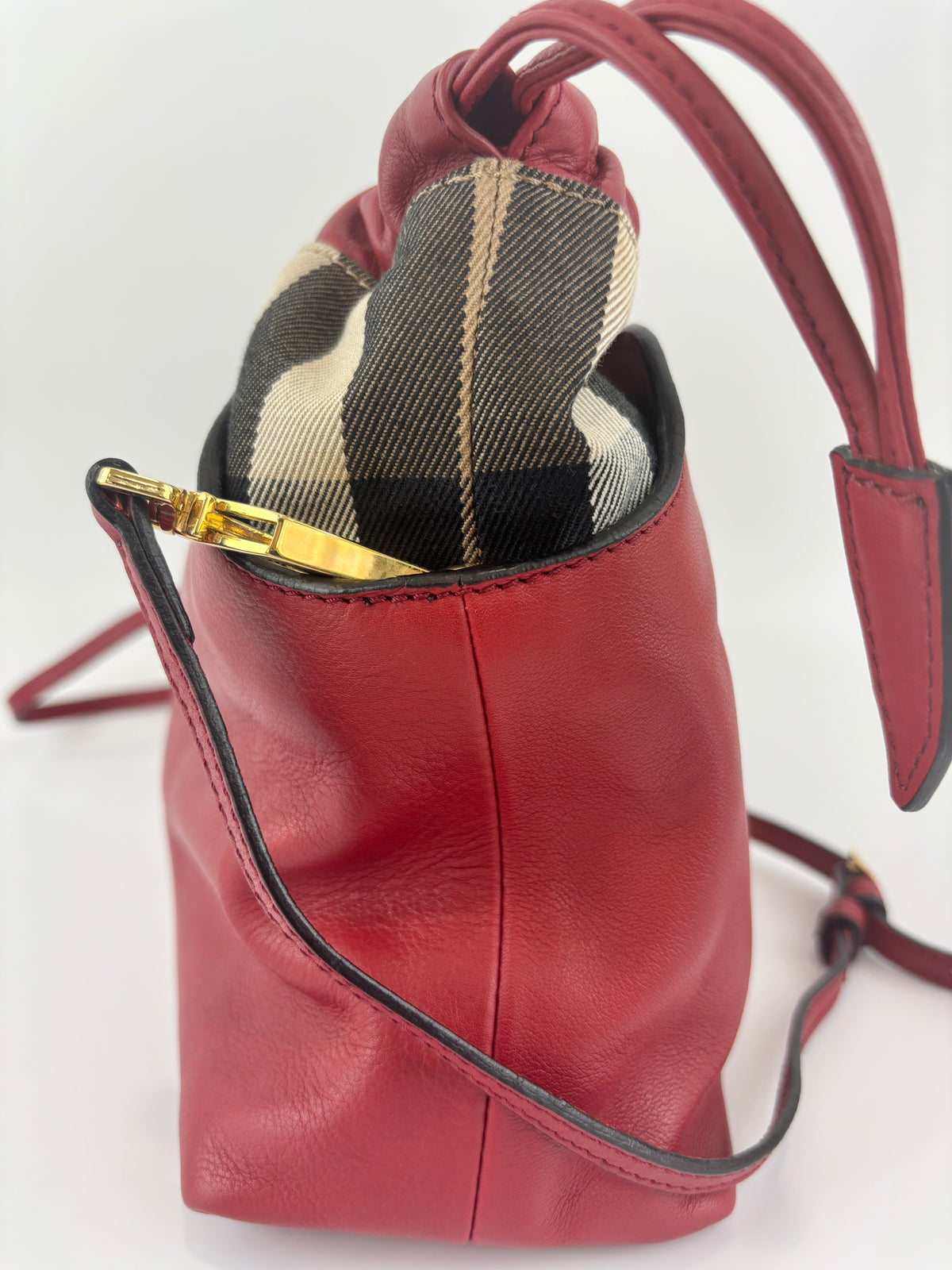 Military Red Leather & Bridle House Check Canvas Little Crush Crossbody