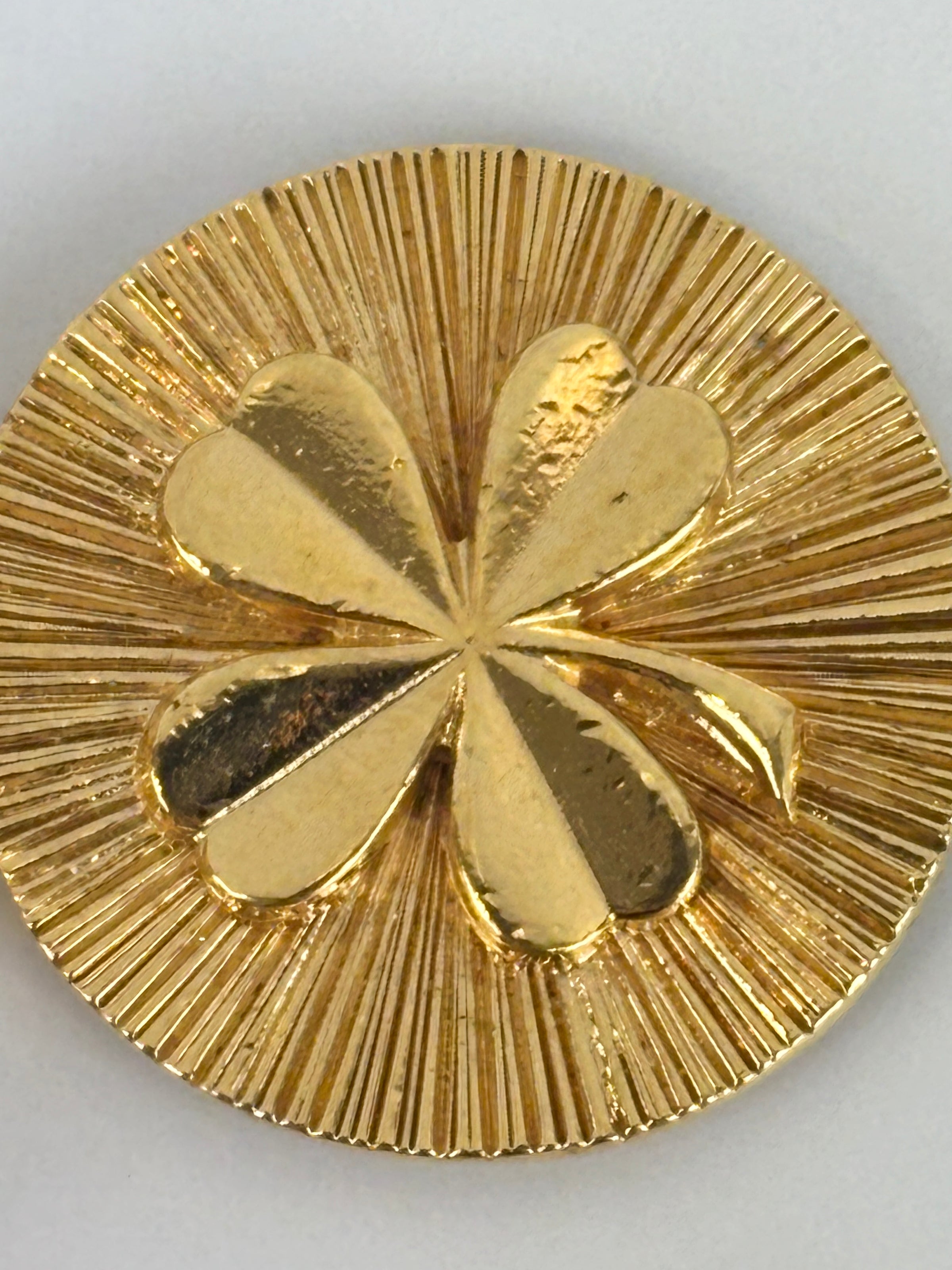 Vintage Textured "Lava" CC Pendant Long Chain Necklace (c. Early 1990s, 24K Gold-Plated Heavy Chain)
