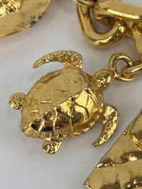 Vintage Textured "Lava" CC Pendant Long Chain Necklace (c. Early 1990s, 24K Gold-Plated Heavy Chain)