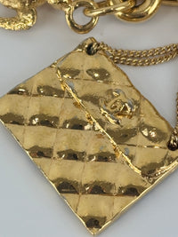 Vintage Textured "Lava" CC Pendant Long Chain Necklace (c. Early 1990s, 24K Gold-Plated Heavy Chain)