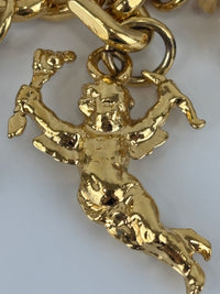 Vintage Textured "Lava" CC Pendant Long Chain Necklace (c. Early 1990s, 24K Gold-Plated Heavy Chain)