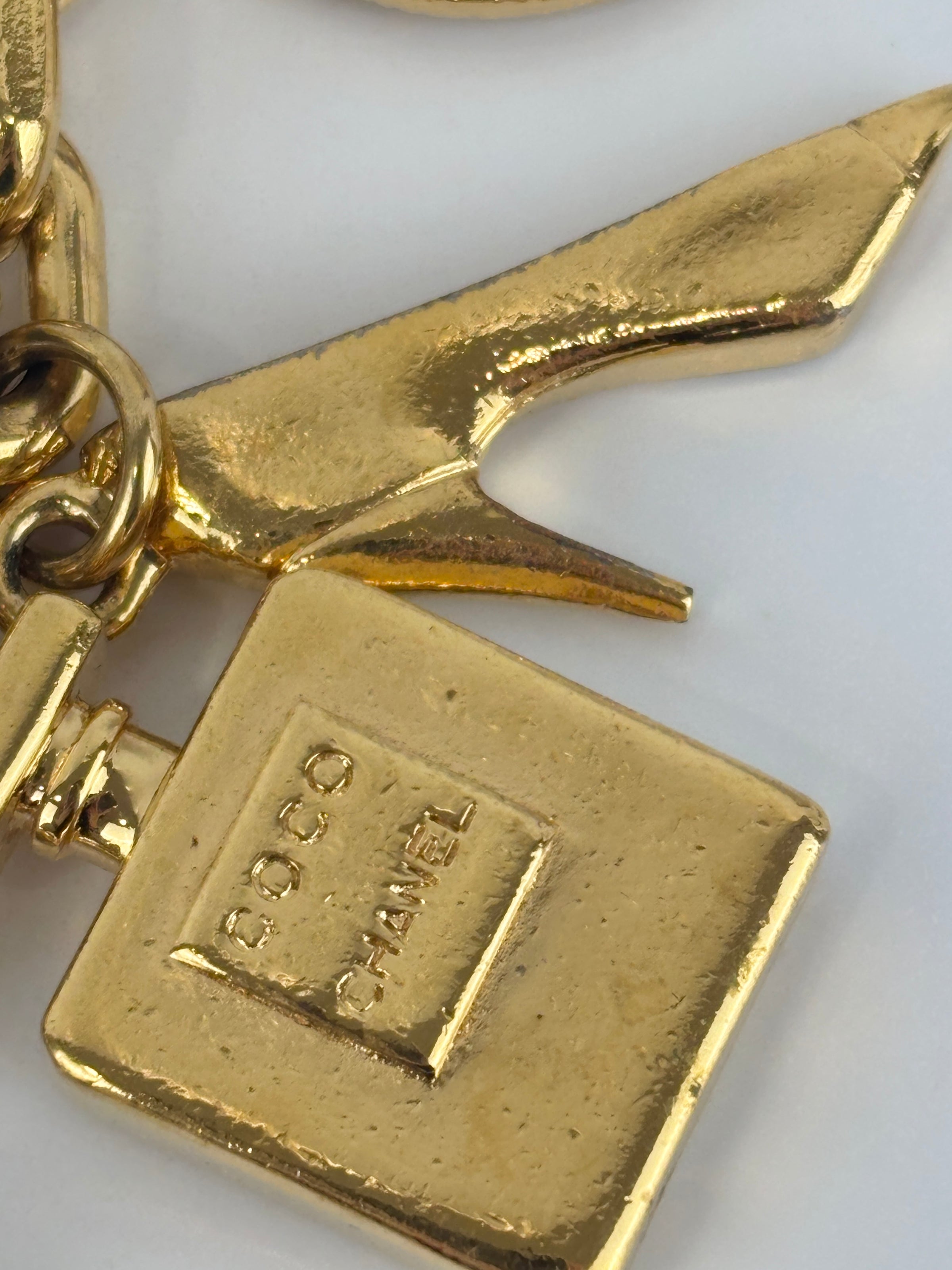 Vintage Textured "Lava" CC Pendant Long Chain Necklace (c. Early 1990s, 24K Gold-Plated Heavy Chain)