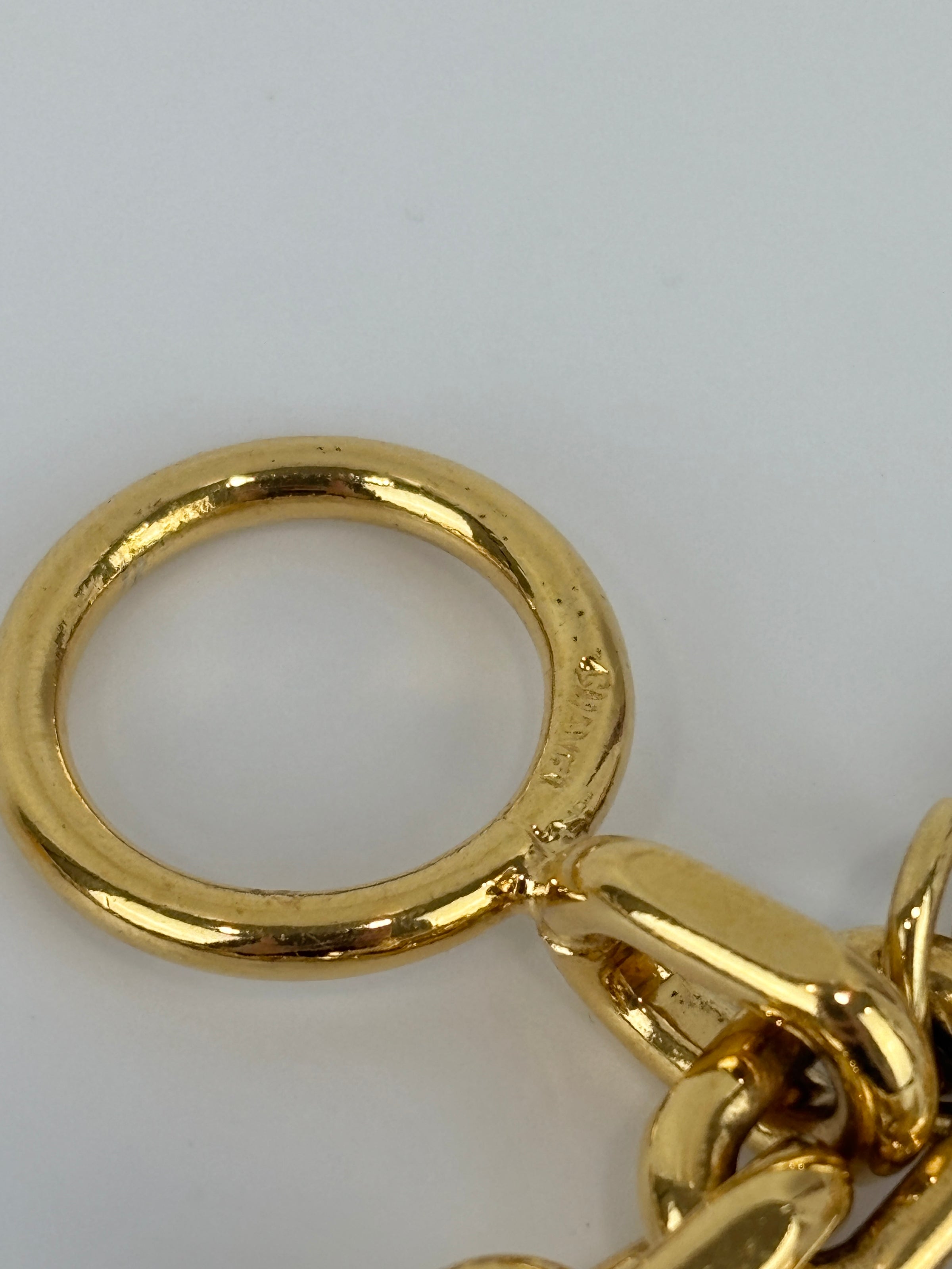 Vintage Textured "Lava" CC Pendant Long Chain Necklace (c. Early 1990s, 24K Gold-Plated Heavy Chain)