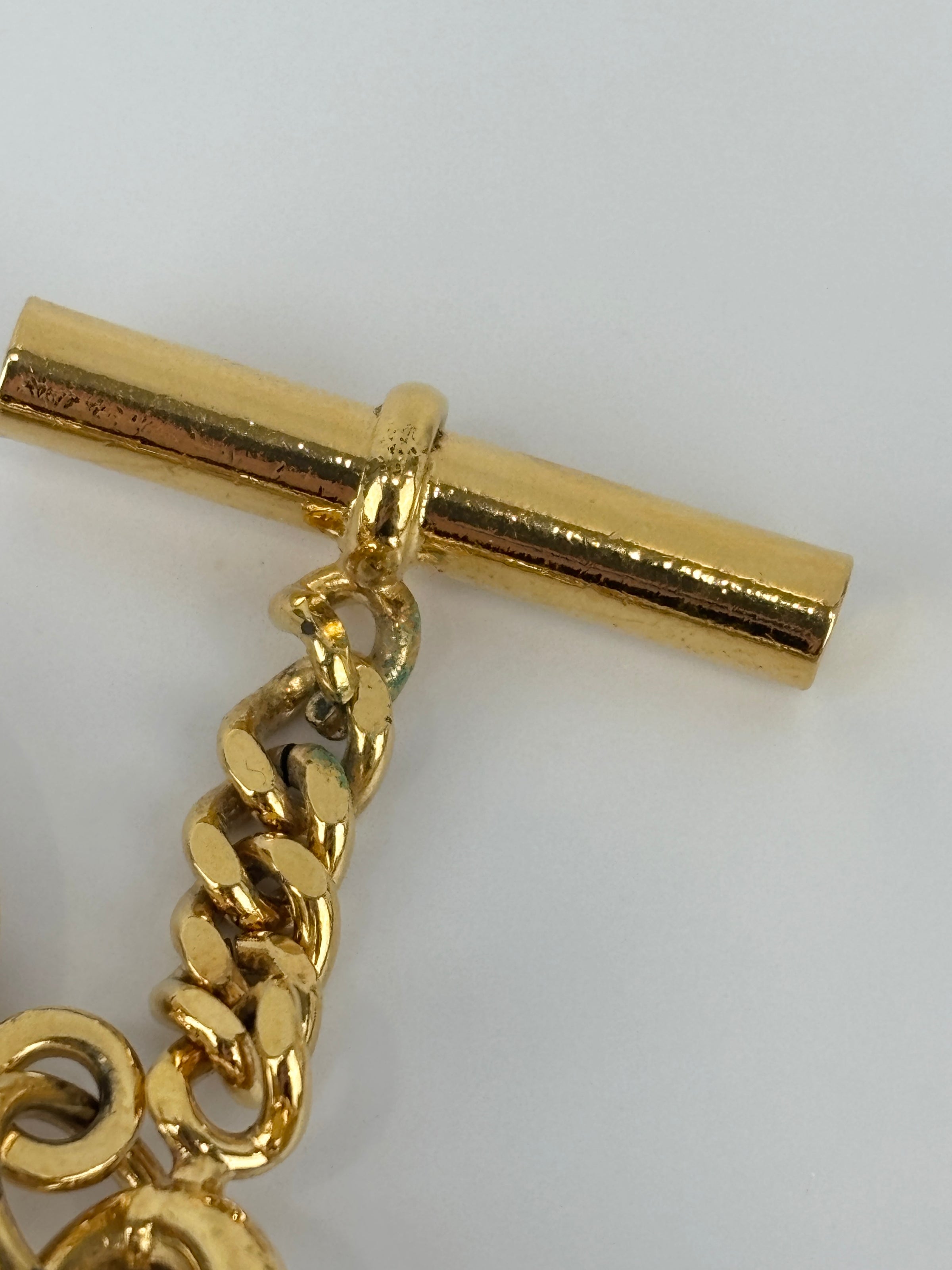 Vintage Textured "Lava" CC Pendant Long Chain Necklace (c. Early 1990s, 24K Gold-Plated Heavy Chain)