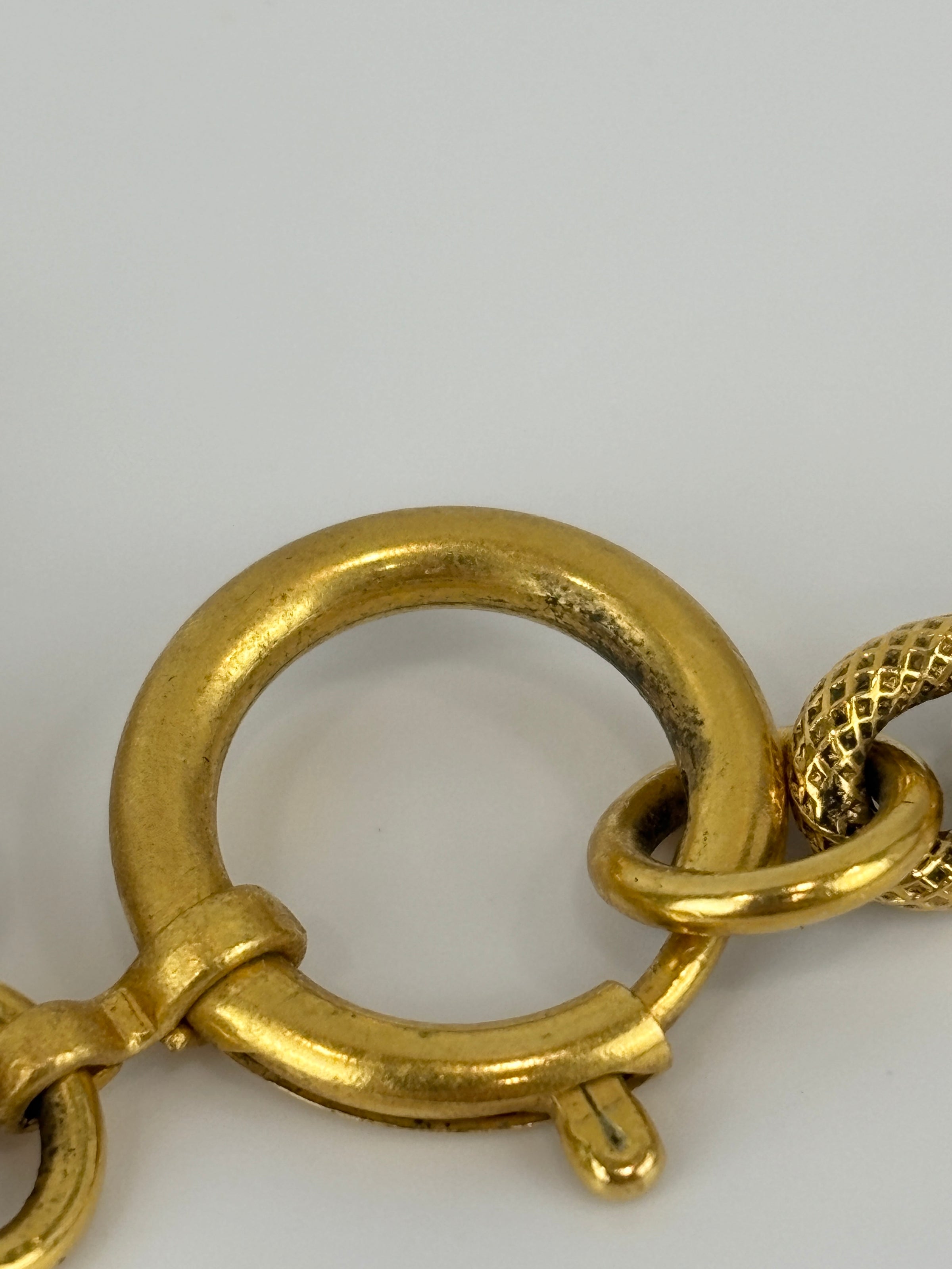 Vintage Textured "Lava" CC Pendant Long Chain Necklace (c. Early 1990s, 24K Gold-Plated Heavy Chain)
