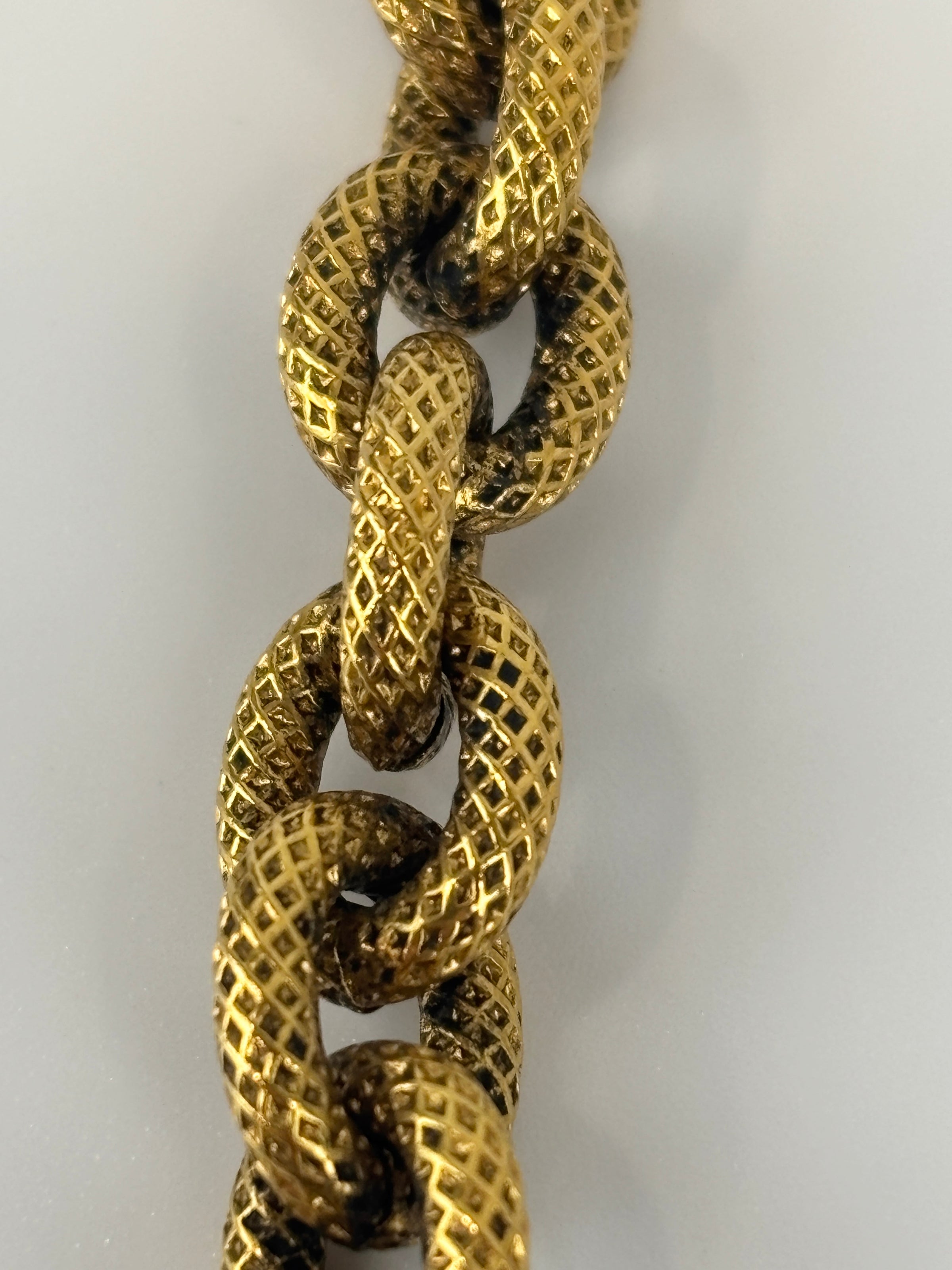 Vintage Textured "Lava" CC Pendant Long Chain Necklace (c. Early 1990s, 24K Gold-Plated Heavy Chain)