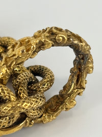 Vintage Textured "Lava" CC Pendant Long Chain Necklace (c. Early 1990s, 24K Gold-Plated Heavy Chain)