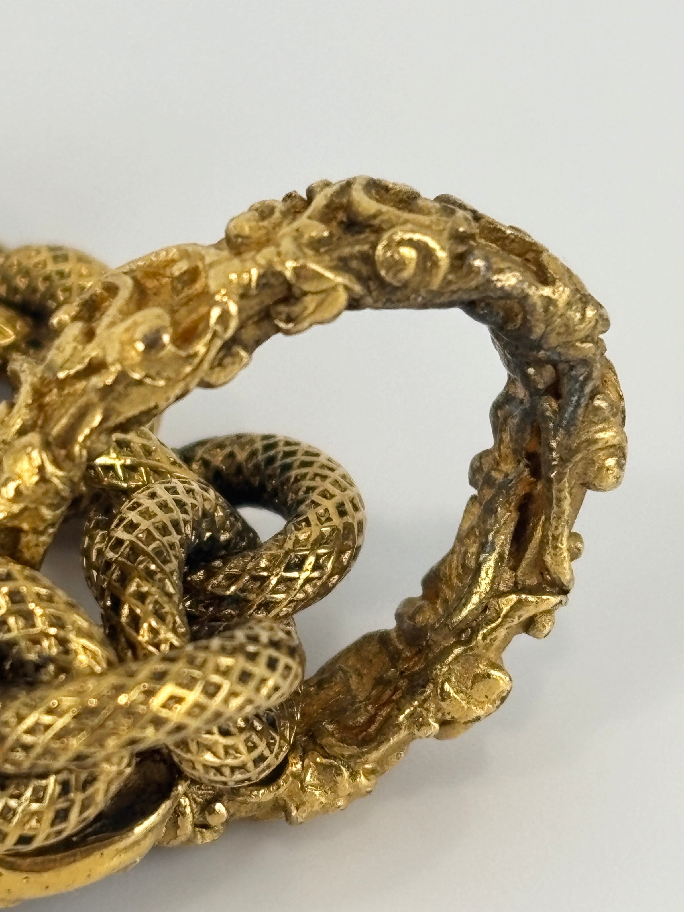 Vintage Textured "Lava" CC Pendant Long Chain Necklace (c. Early 1990s, 24K Gold-Plated Heavy Chain)
