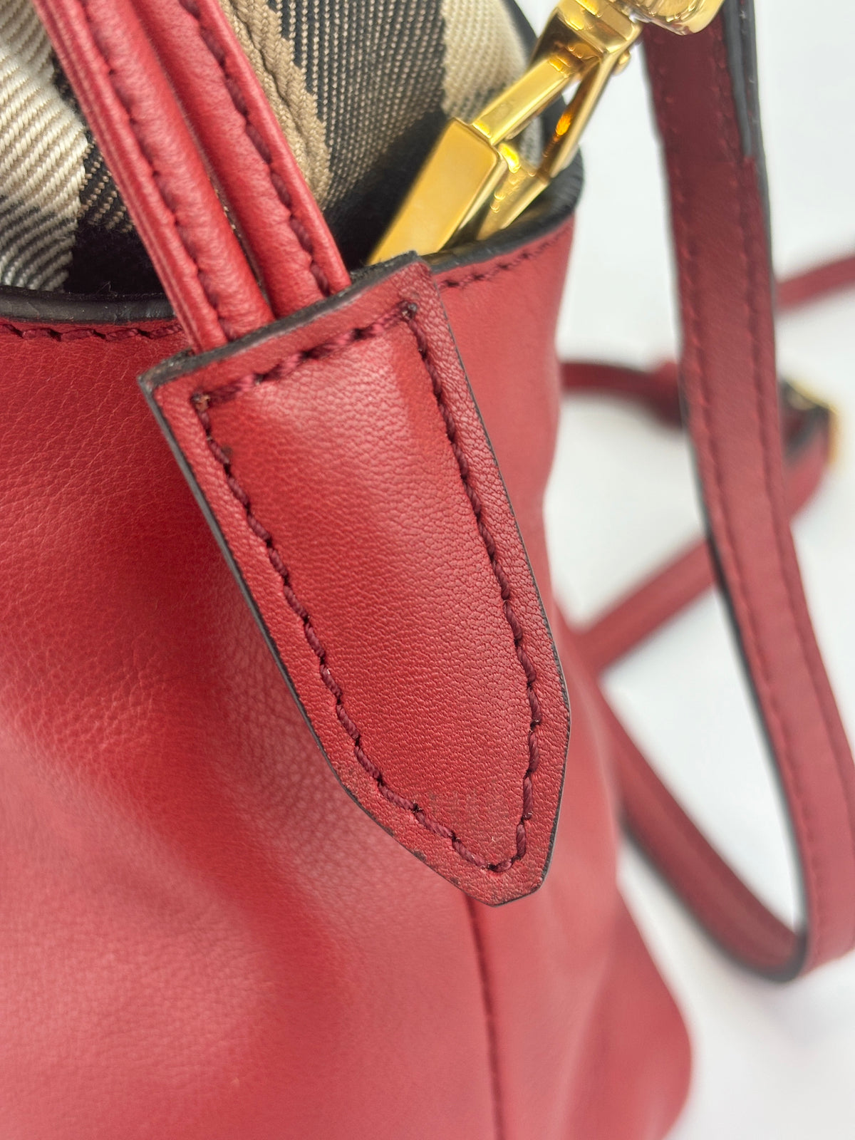 Military Red Leather & Bridle House Check Canvas Little Crush Crossbody