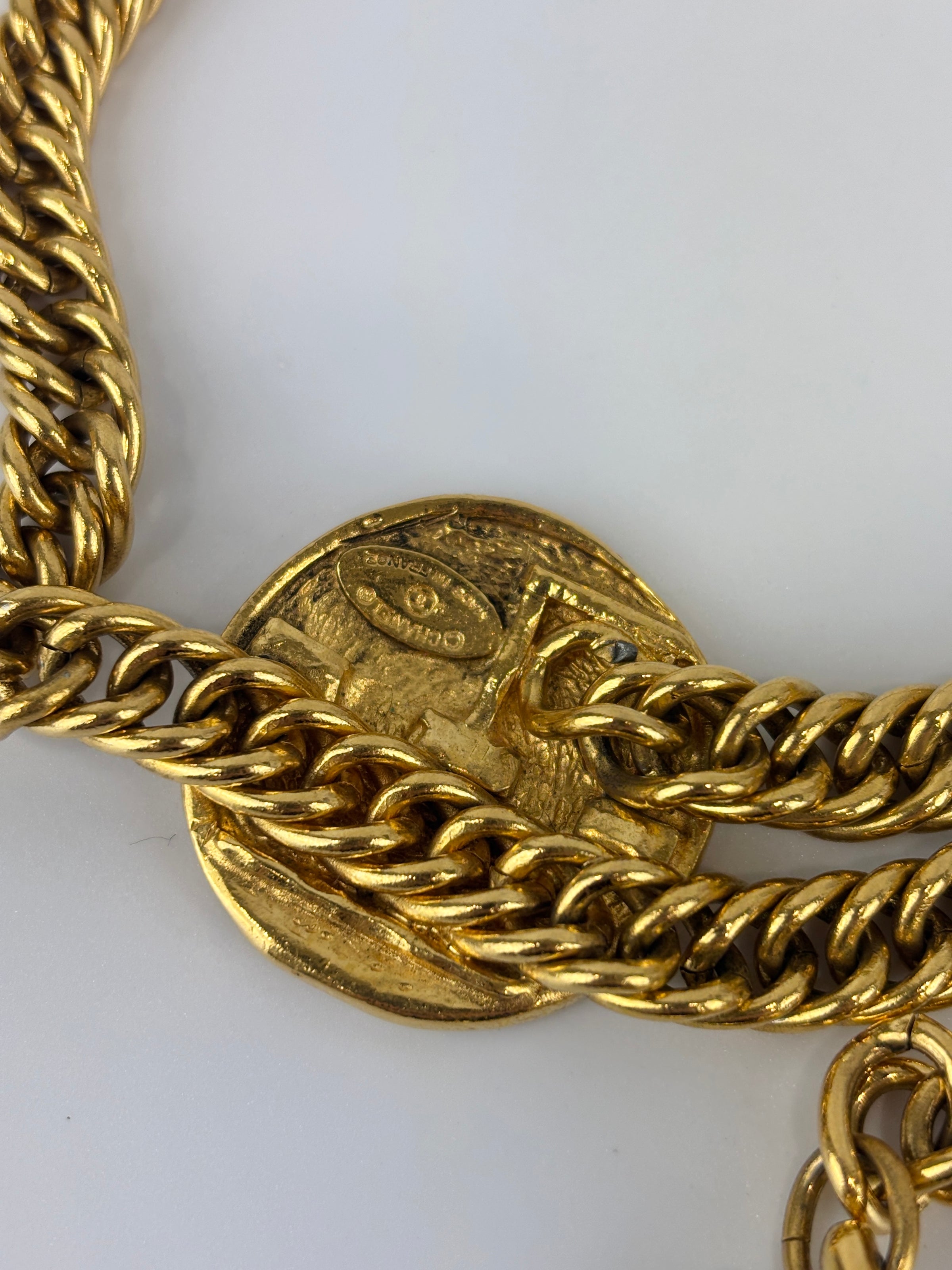 Vintage 31 Rue Cambon Medallion Chain Belt (24K Gold-Plated Heavy Chain & Embossed 31 Rue Cambon Medallion Coins)