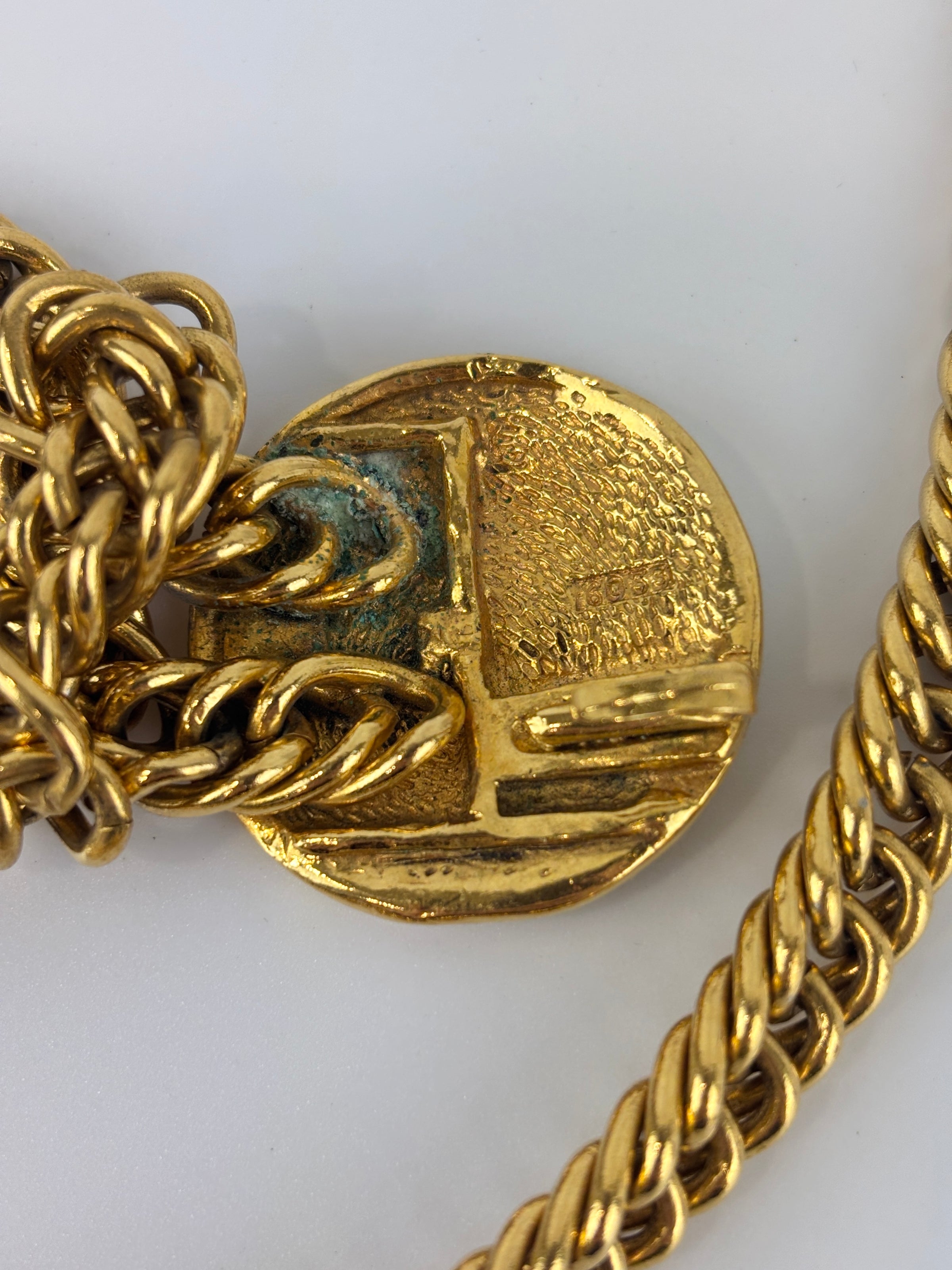 Vintage 31 Rue Cambon Medallion Chain Belt (24K Gold-Plated Heavy Chain & Embossed 31 Rue Cambon Medallion Coins)