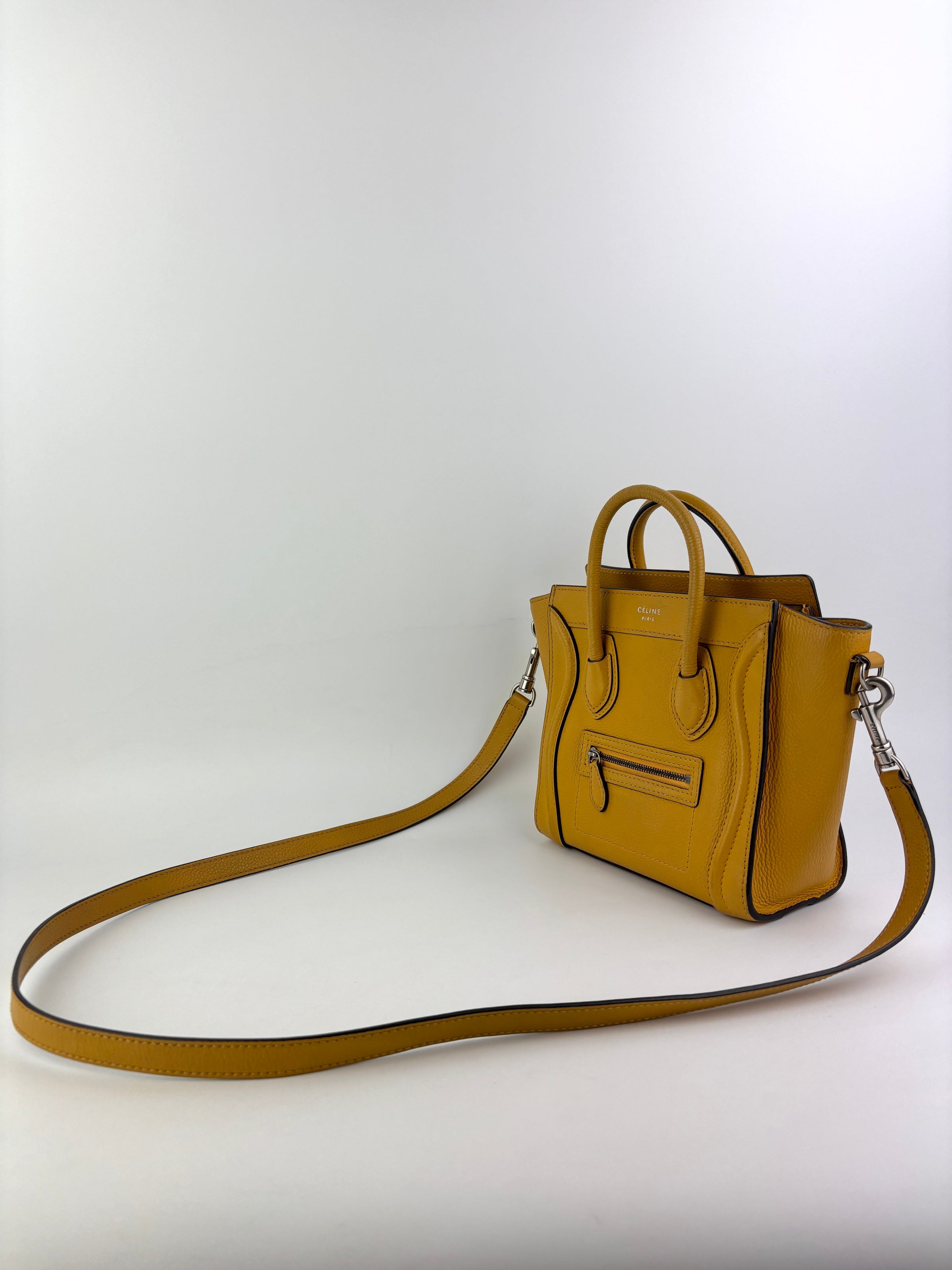 Yellow Drummed Leather Micro Nano Luggage Tote Bag