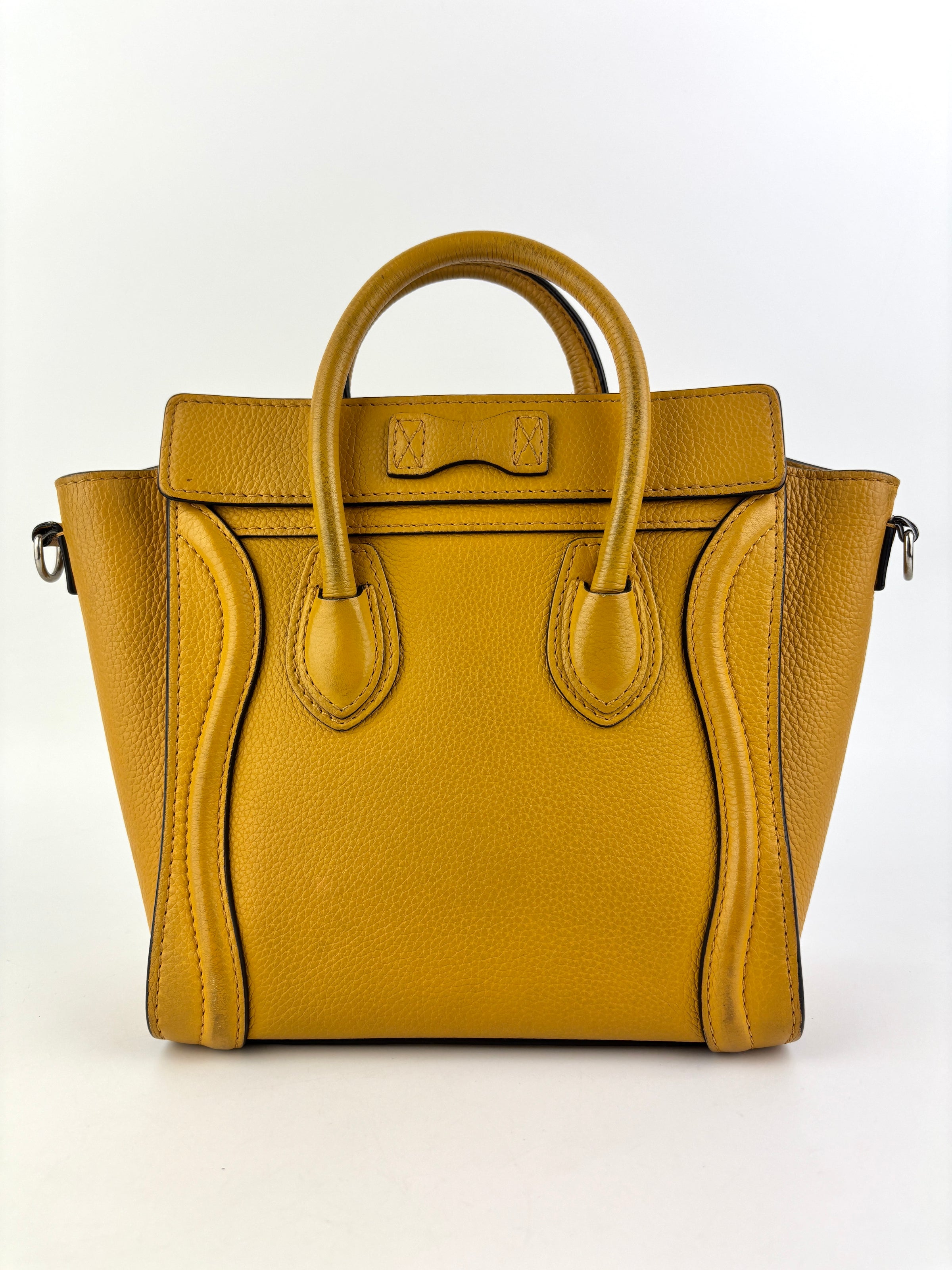 Yellow Drummed Leather Micro Nano Luggage Tote Bag