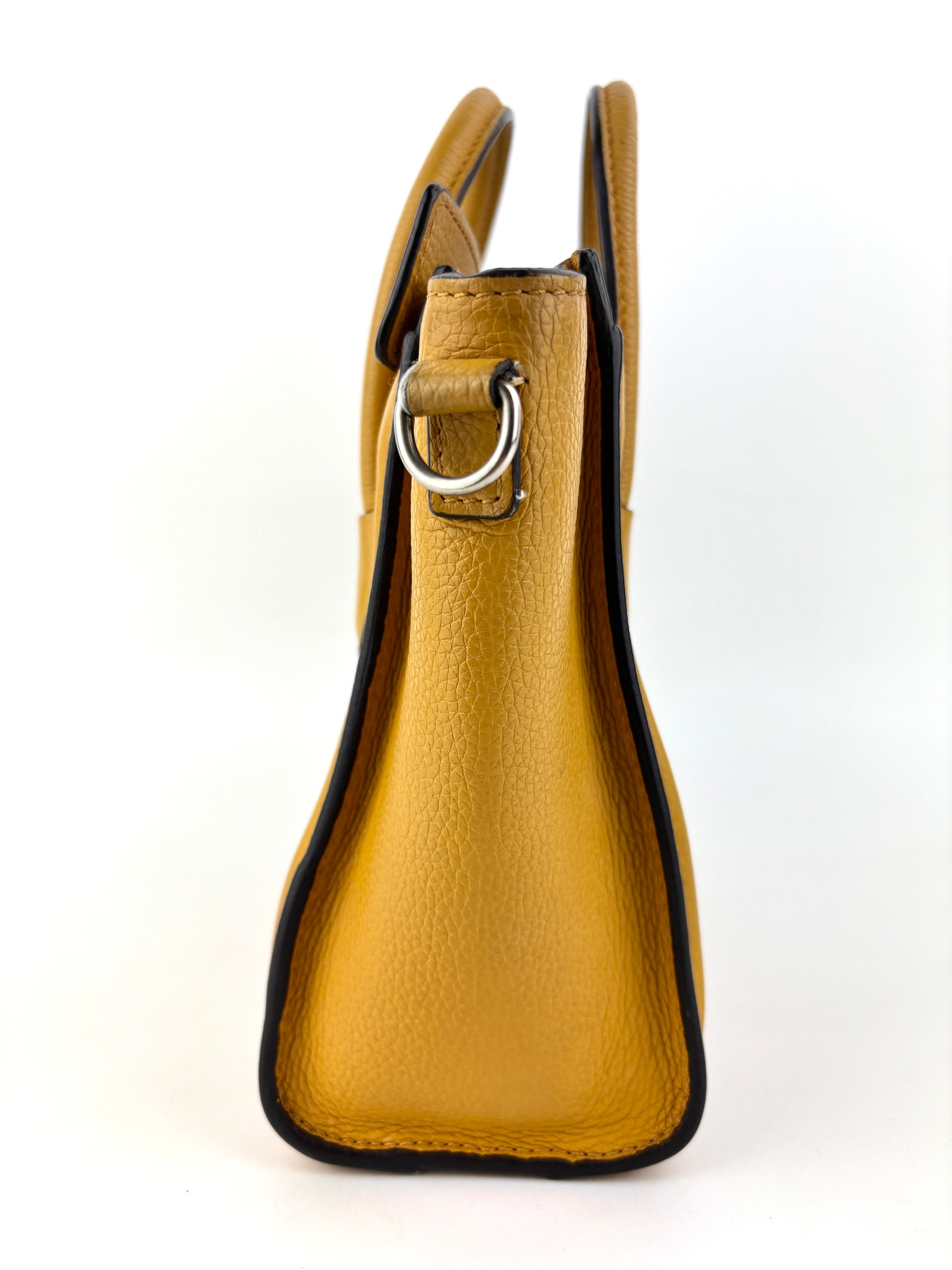 Yellow Drummed Leather Micro Nano Luggage Tote Bag
