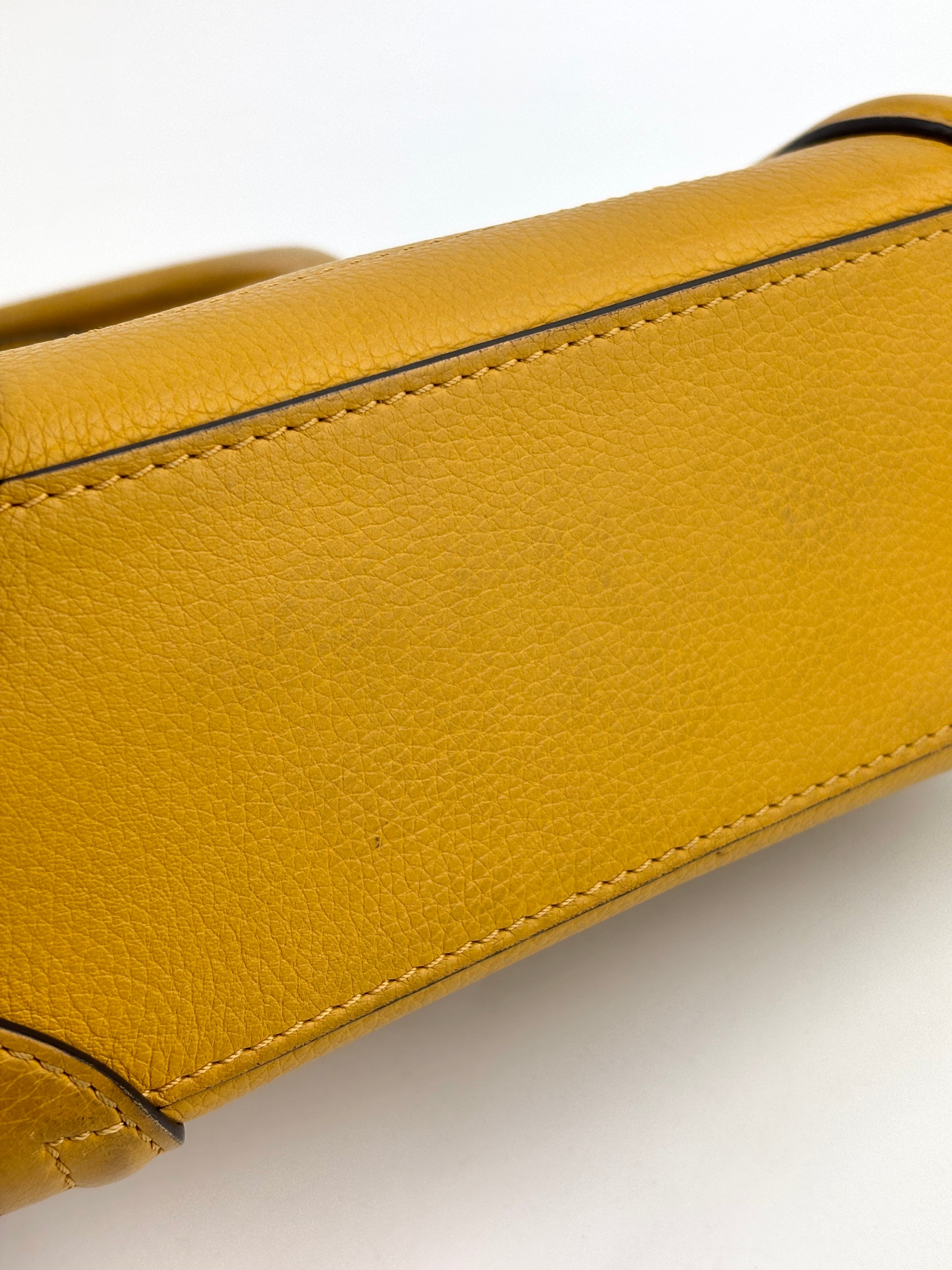 Yellow Drummed Leather Micro Nano Luggage Tote Bag