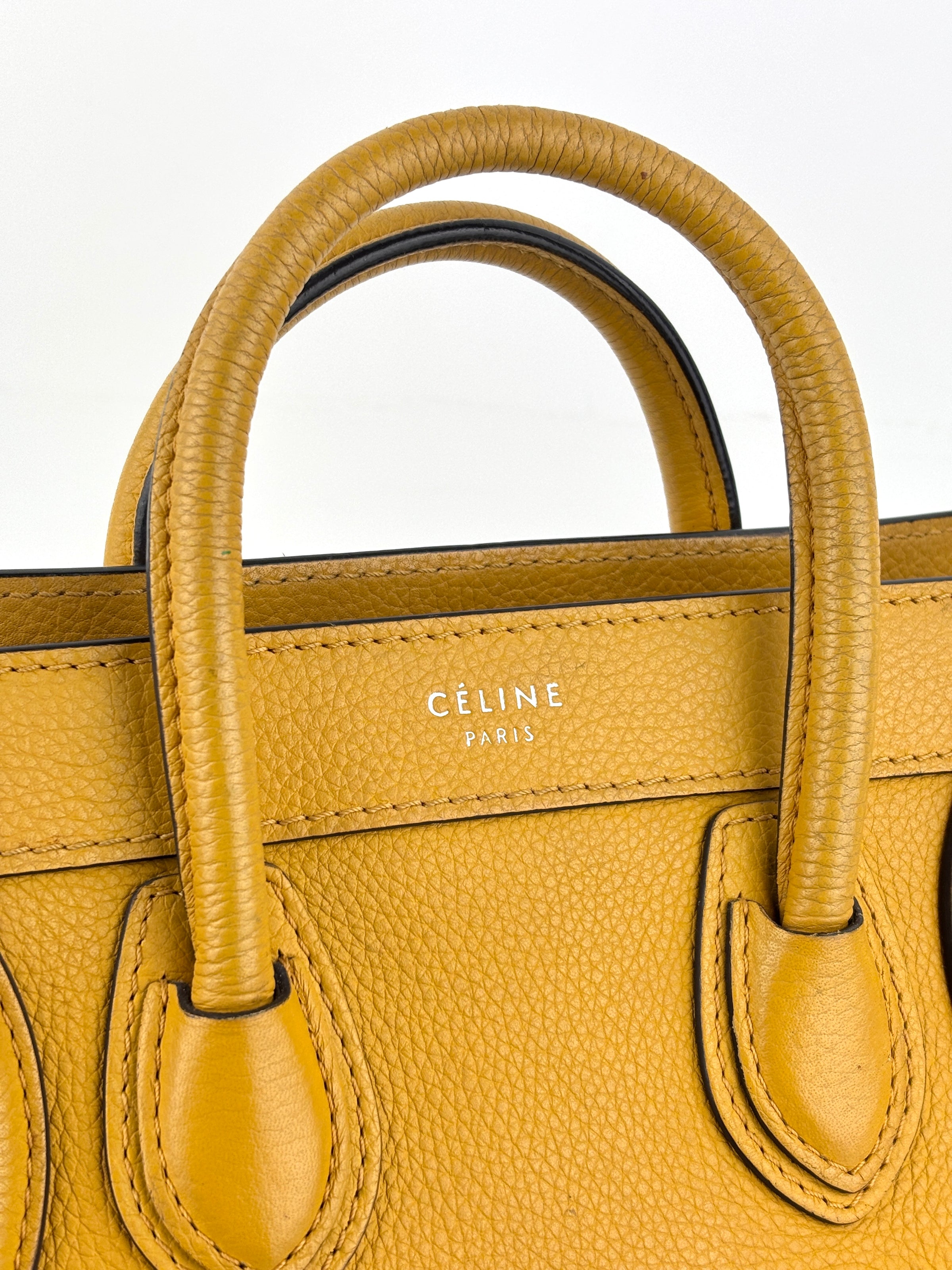 Yellow Drummed Leather Micro Nano Luggage Tote Bag