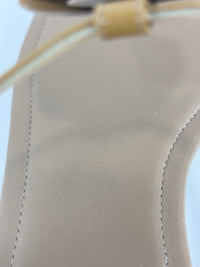 Beige Patent Leather Camellia Flower T-Strap Thong Sandals Size 37C