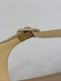 Beige Patent Leather Camellia Flower T-Strap Thong Sandals Size 37C