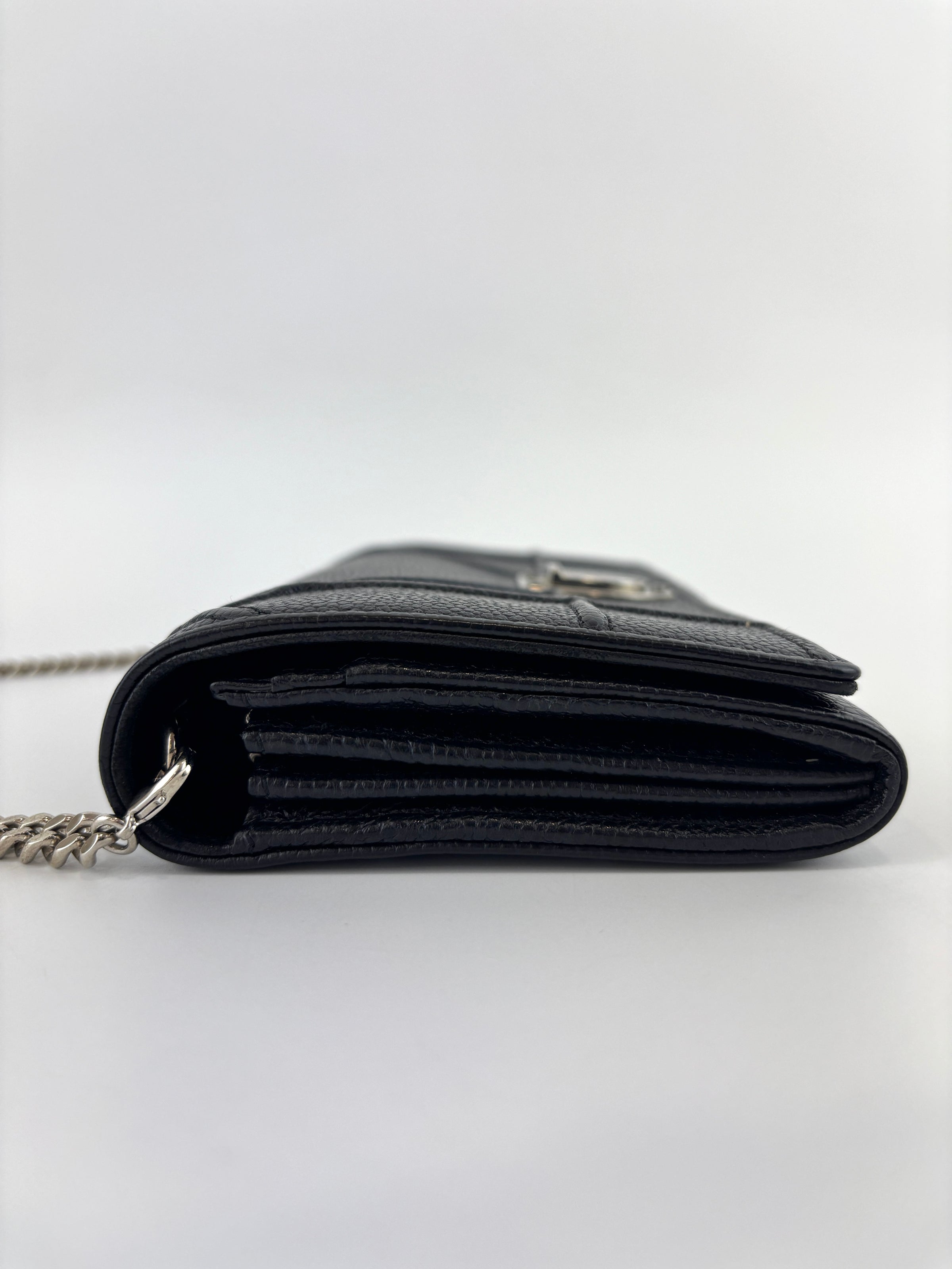 Diorama Wallet On Chain in Black Calfskin SHW - Glampot