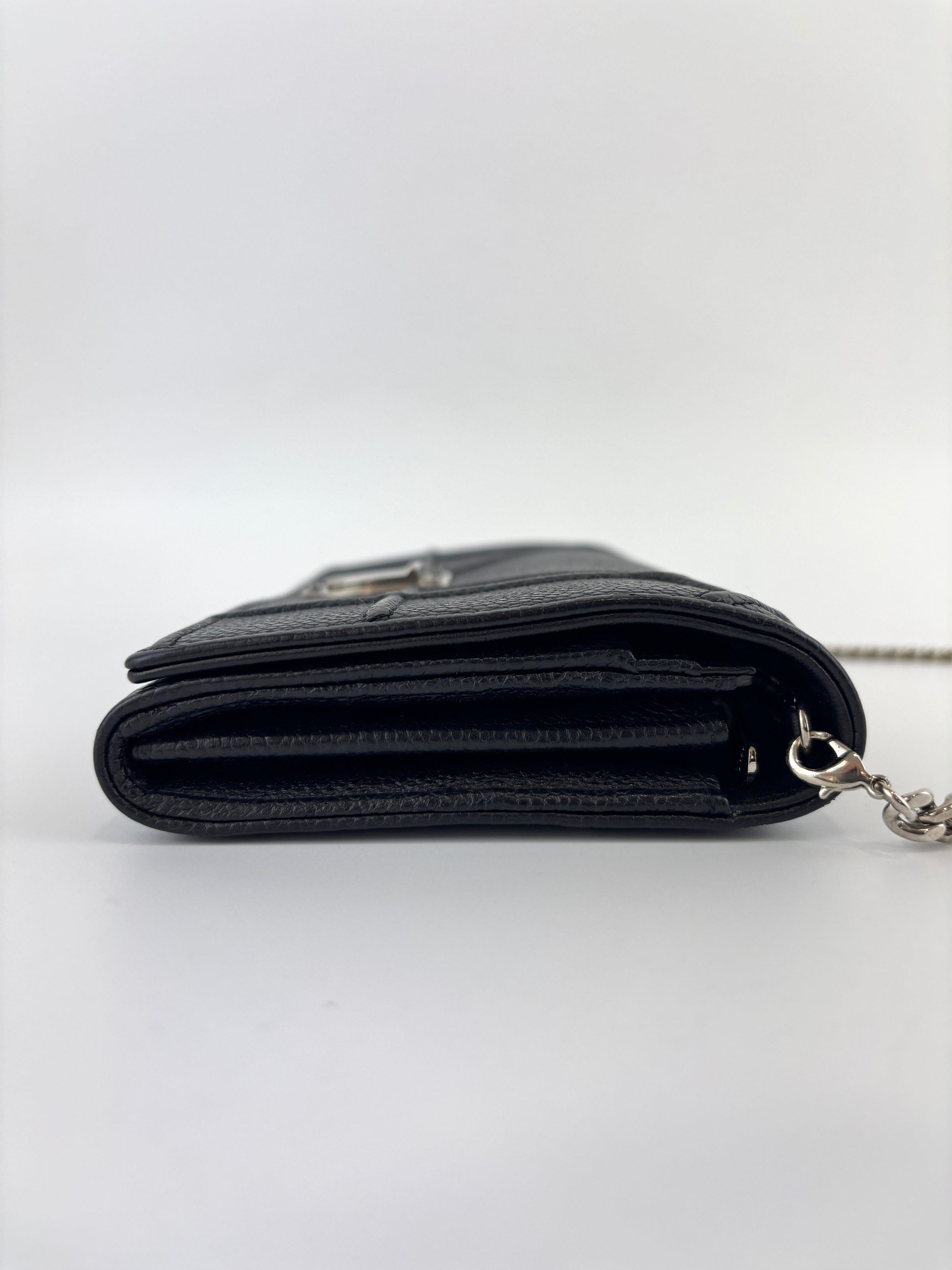 Diorama Wallet On Chain in Black Calfskin SHW - Glampot
