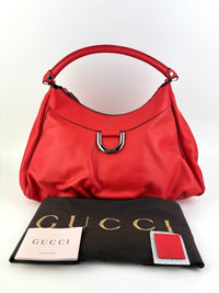 327786 Red Leather Large D-Ring Hobo Bag