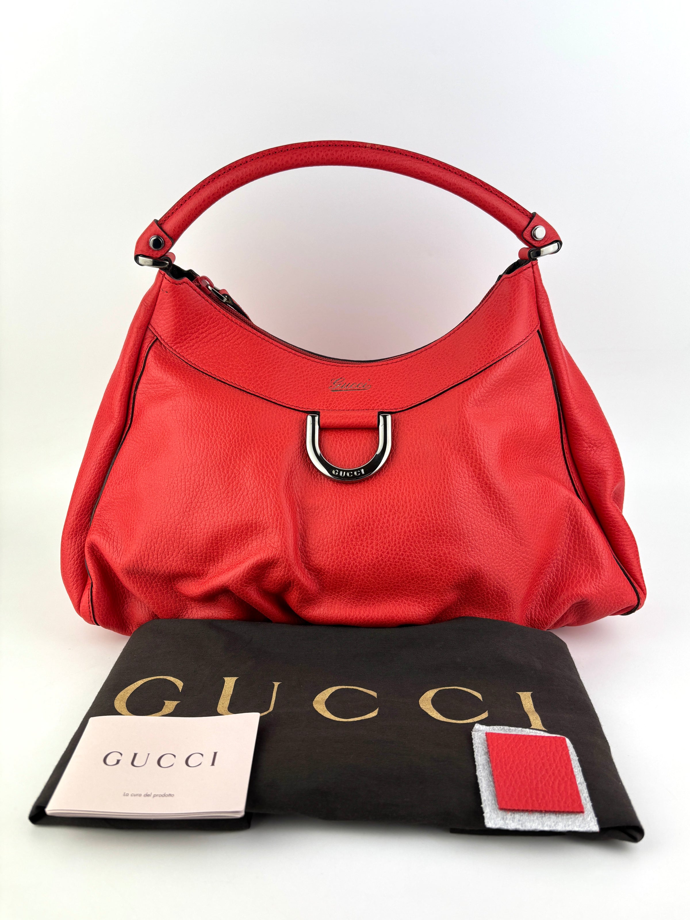 327786 Red Leather Large D-Ring Hobo Bag