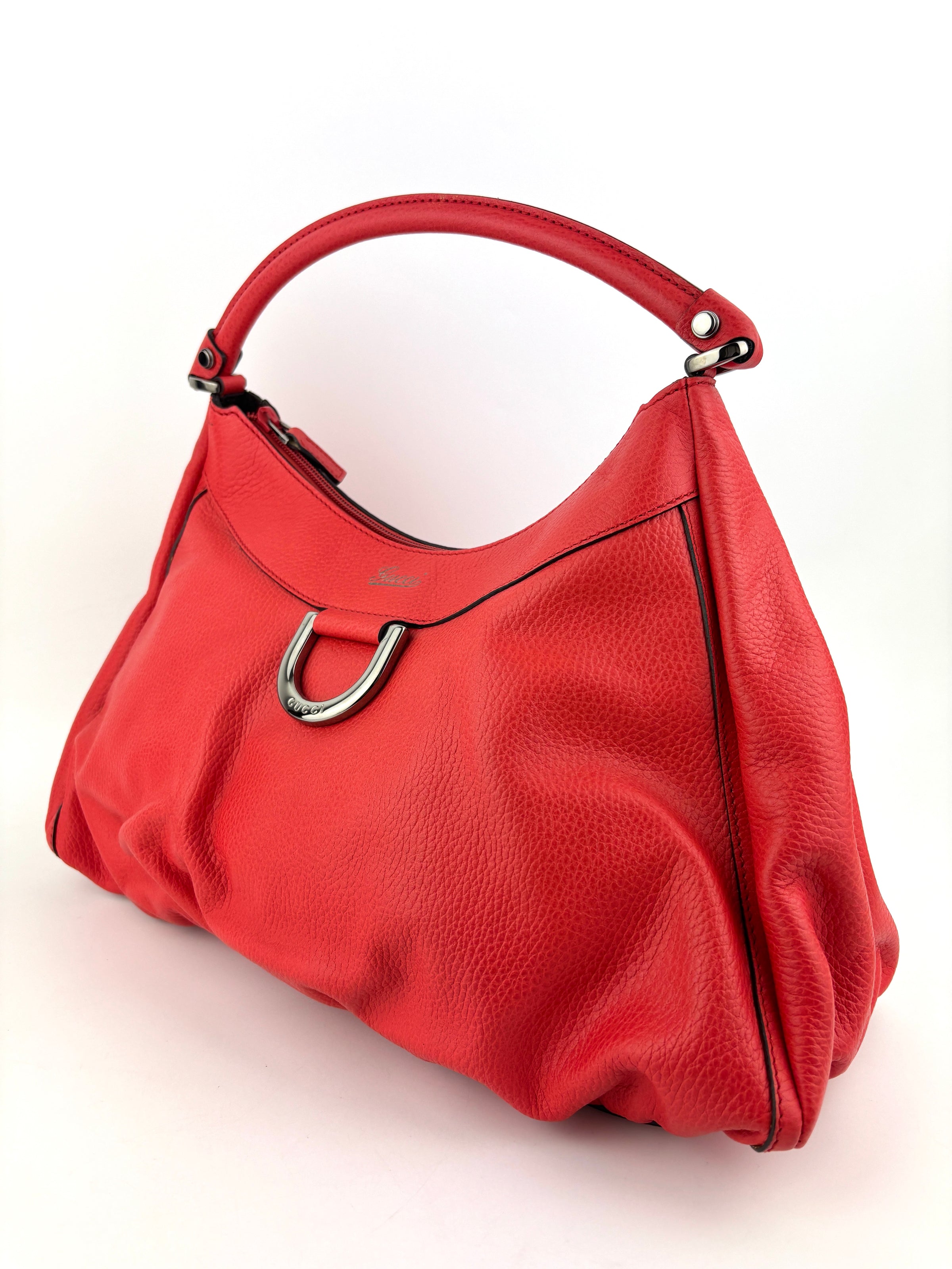 327786 Red Leather Large D-Ring Hobo Bag
