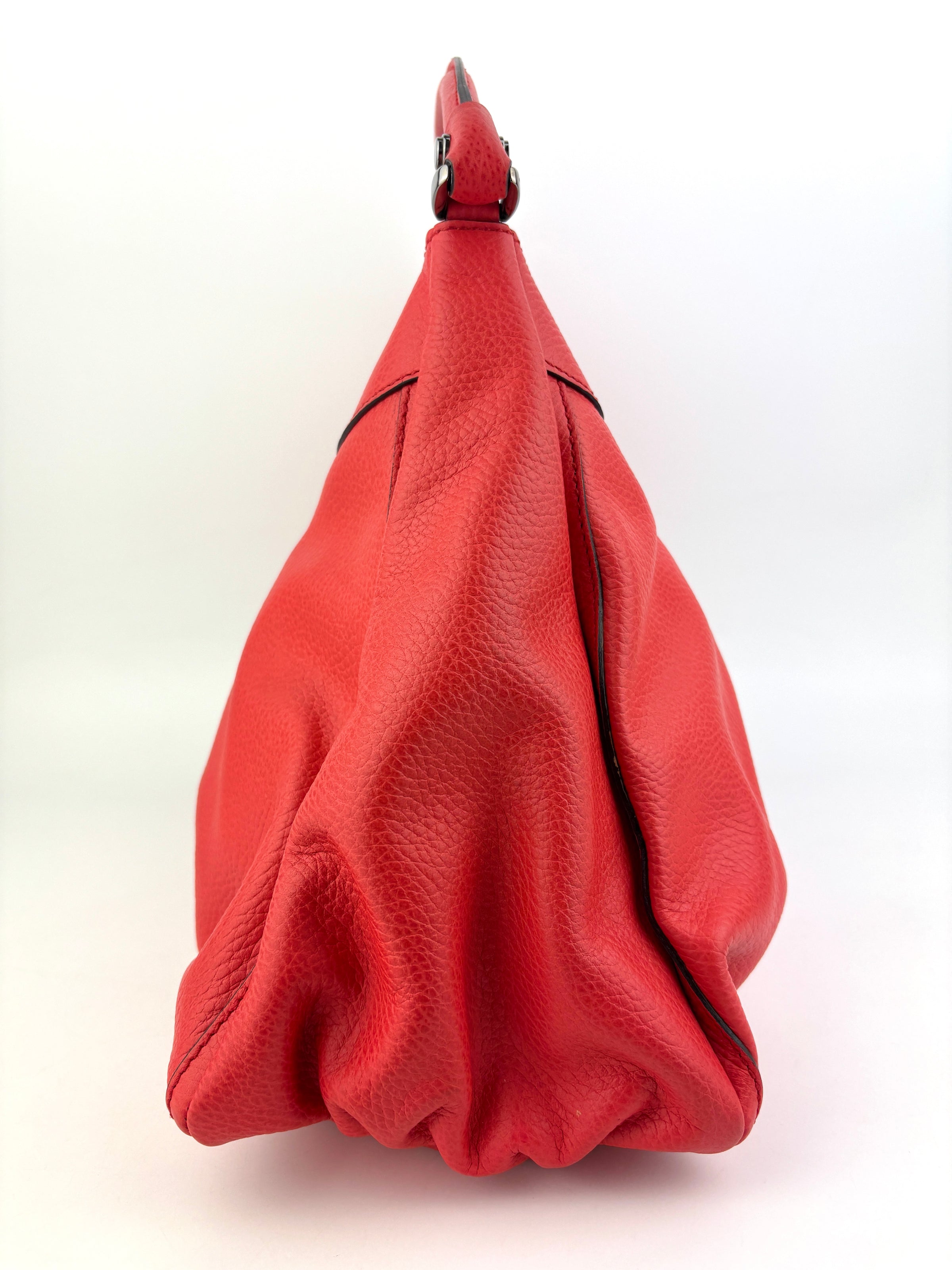327786 Red Leather Large D-Ring Hobo Bag