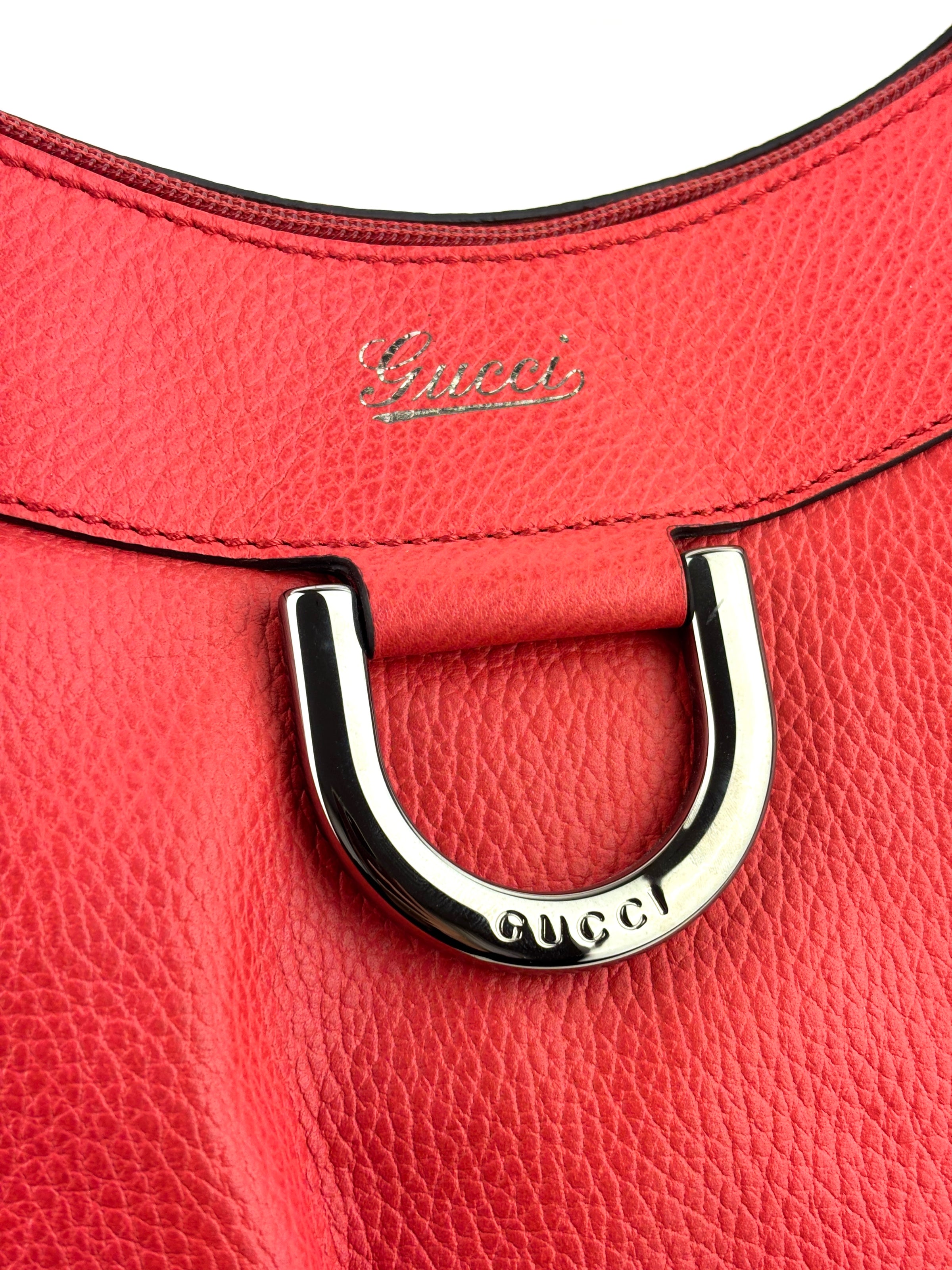 327786 Red Leather Large D-Ring Hobo Bag